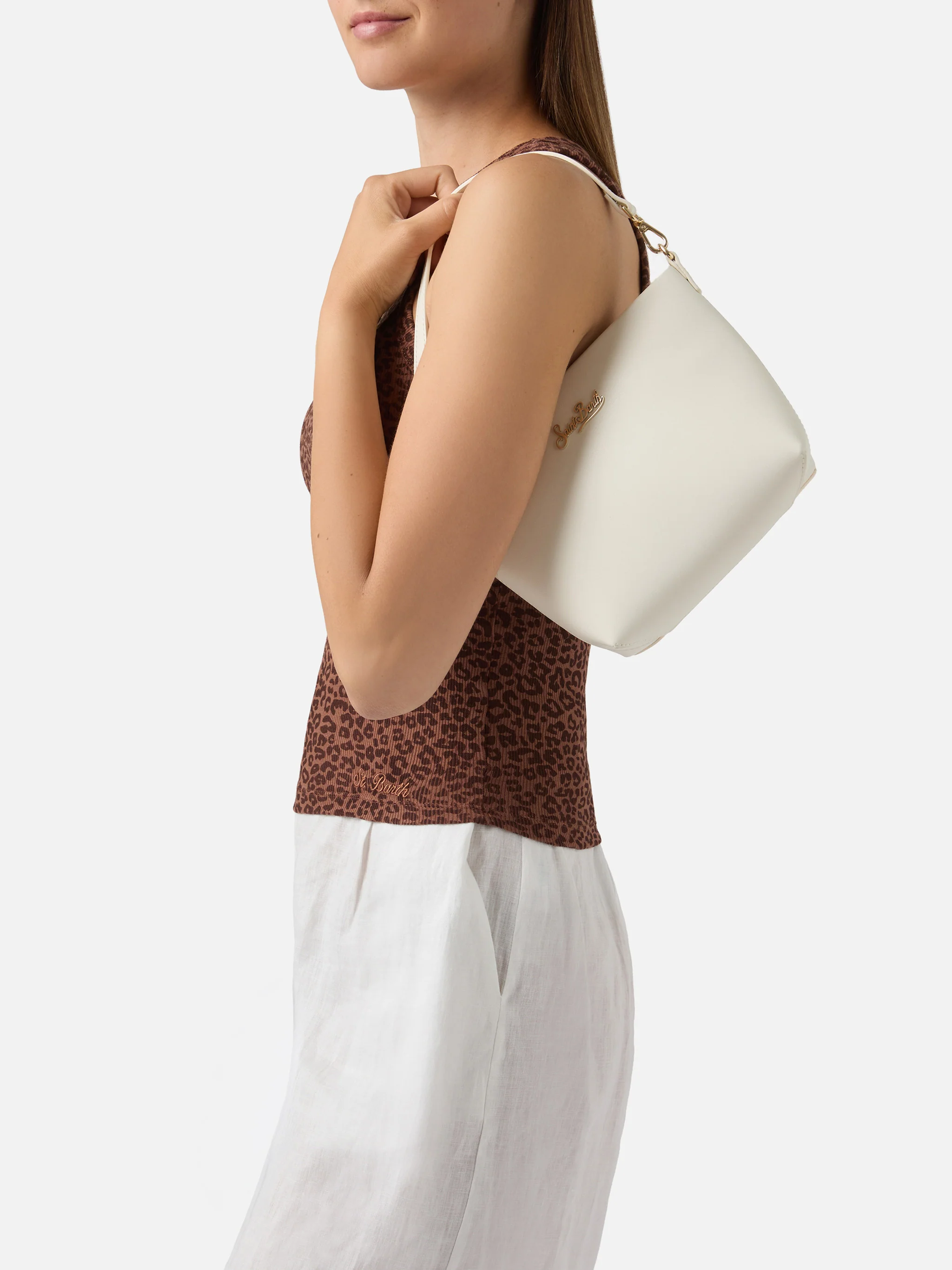 Aline bag in white smooth leather with metal logo plaque - Image 2