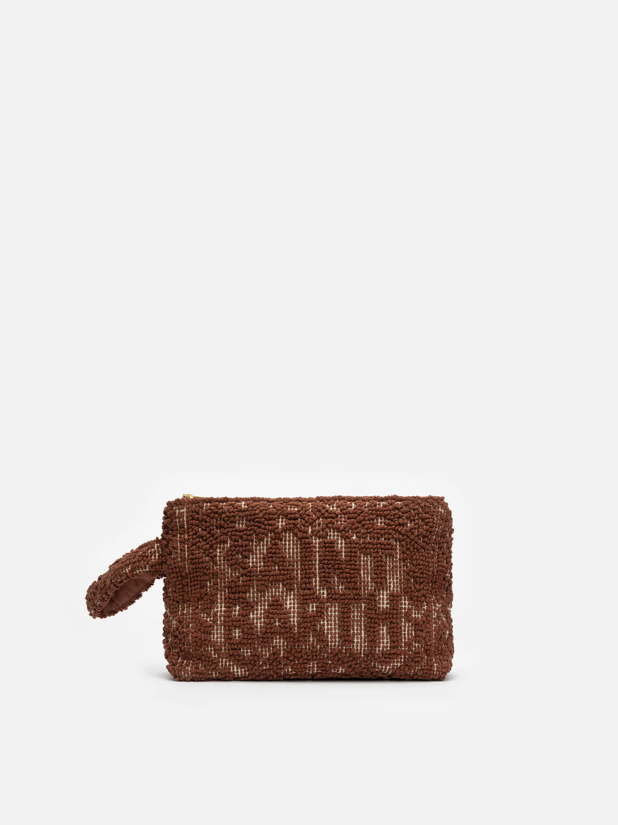 Aline brown cotton pouch with tufting embroidery