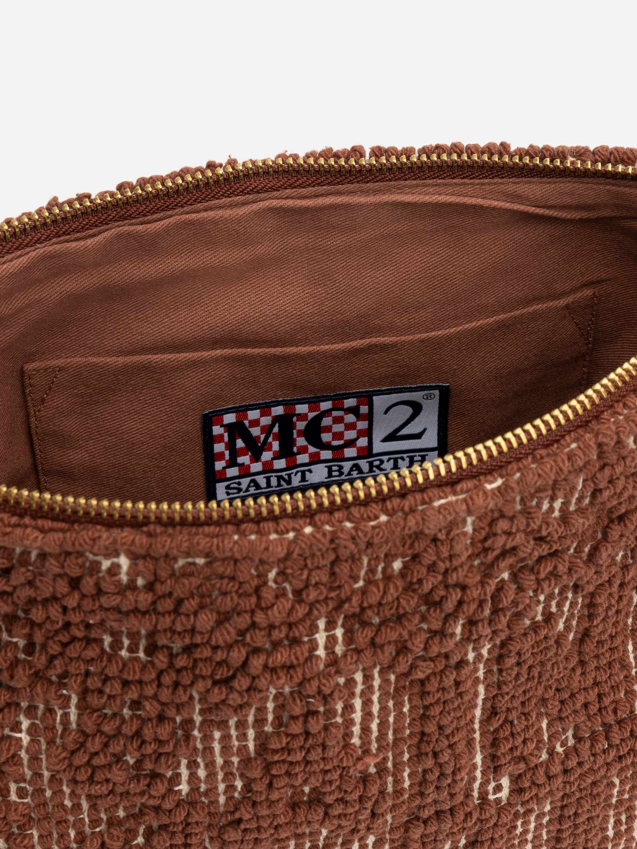Aline brown cotton pouch with tufting embroidery - Image 4