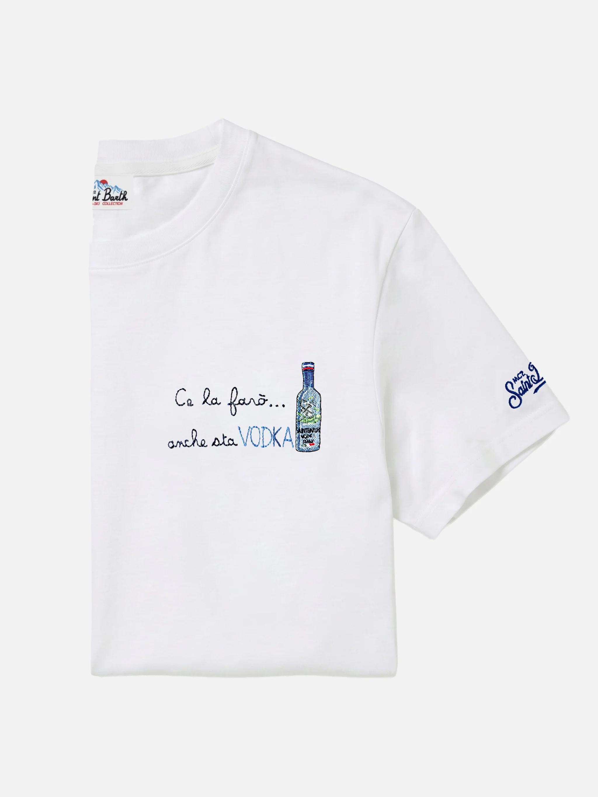 Arnott cotton T-shirt in white with Ce la farò anche sta Vodka embroidery