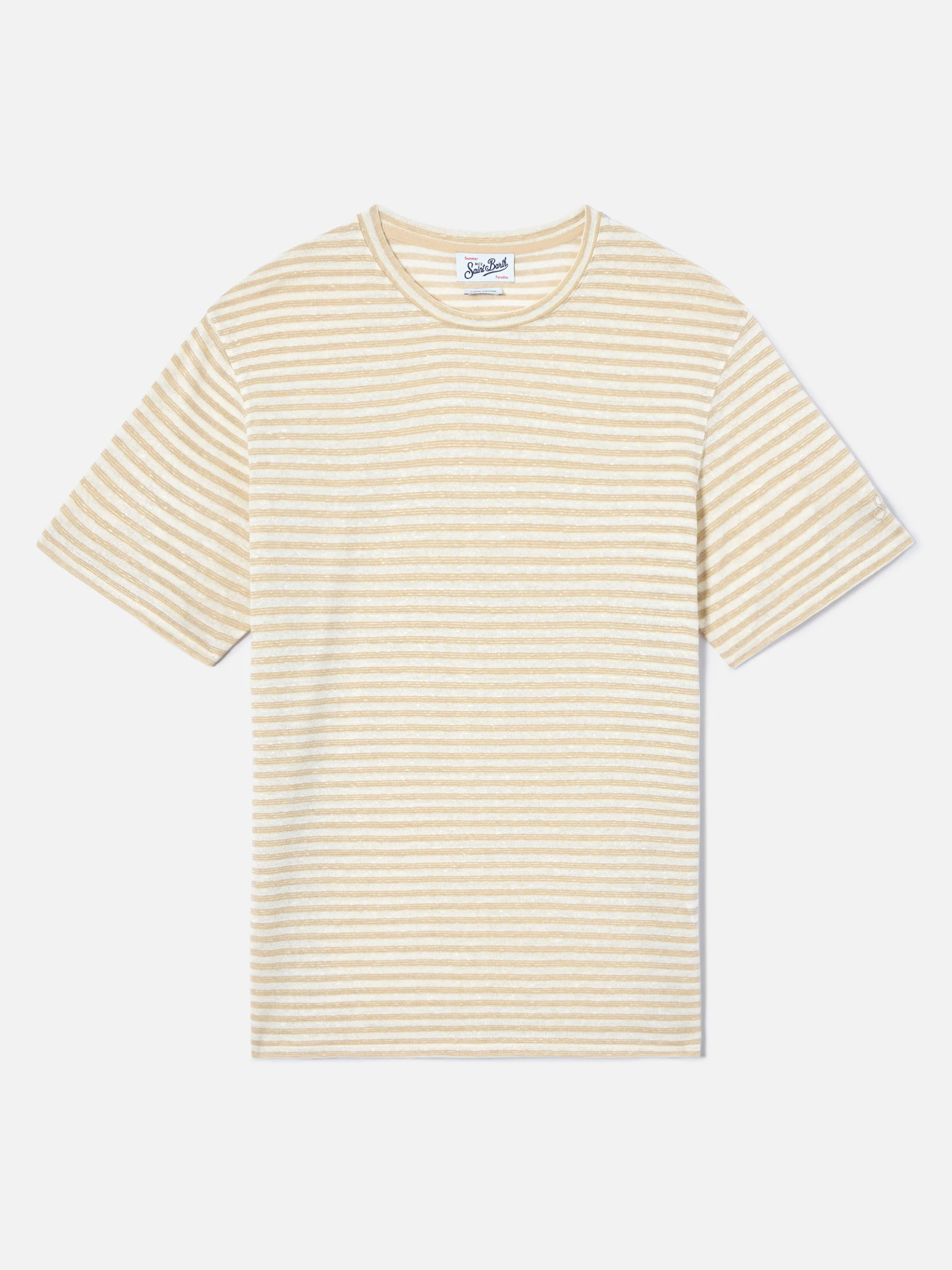Beige striped Dover cotton t-shirt with logo embroidery