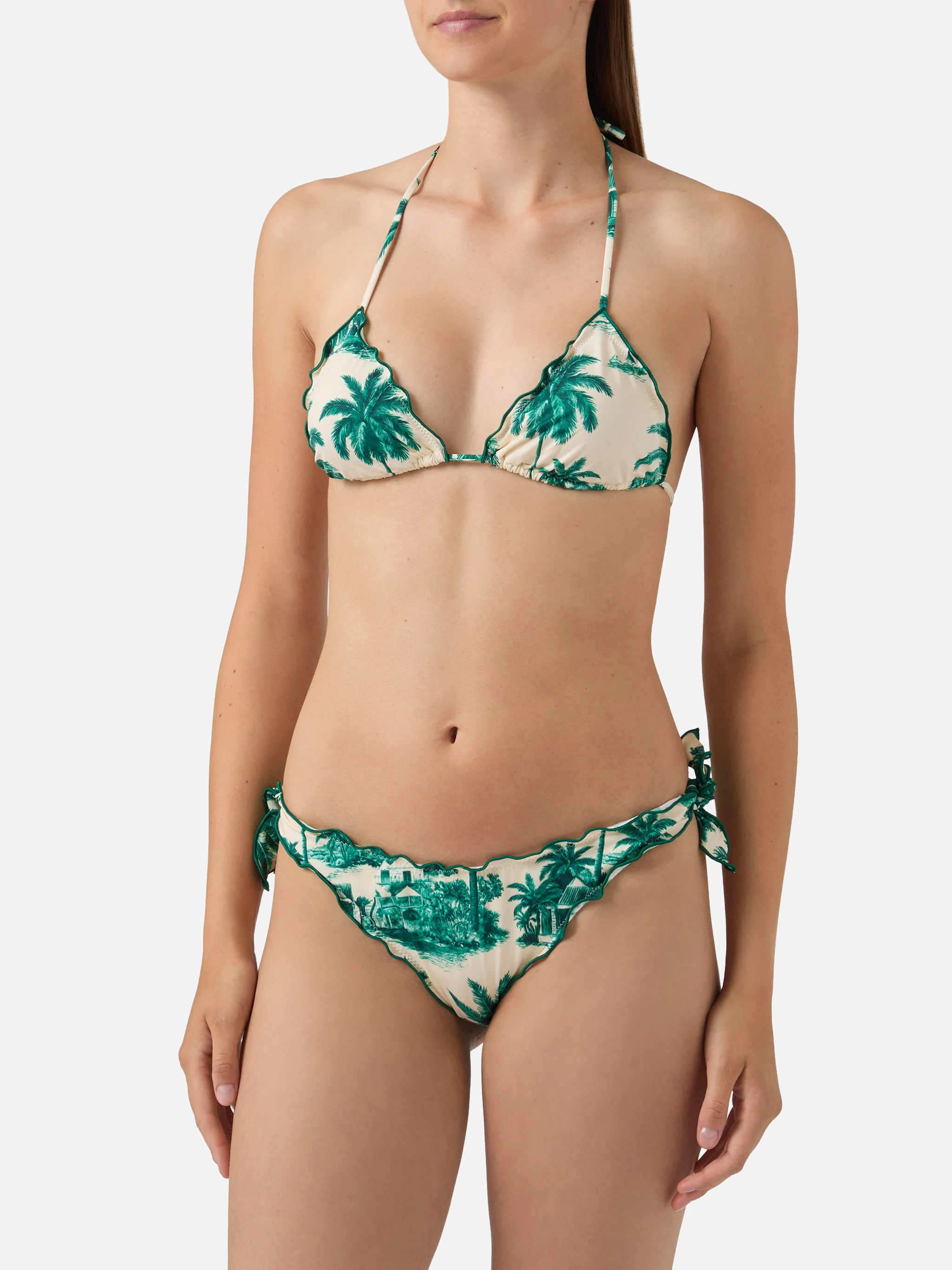 Bikini Sarius triangle with green toile de jouy print | Special Edition - Image 2