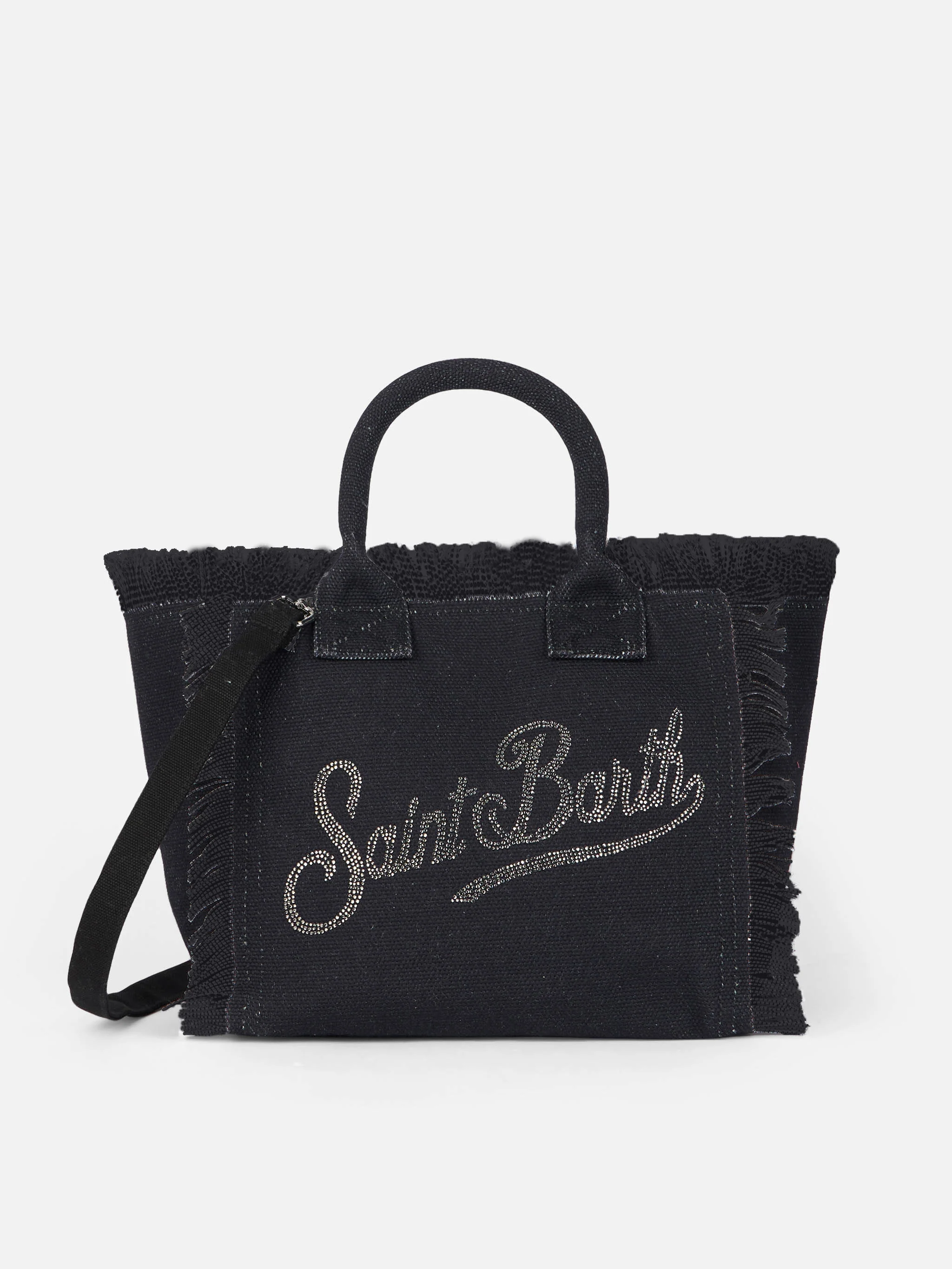 Black cotton canvas Colette handbag with rhinestones