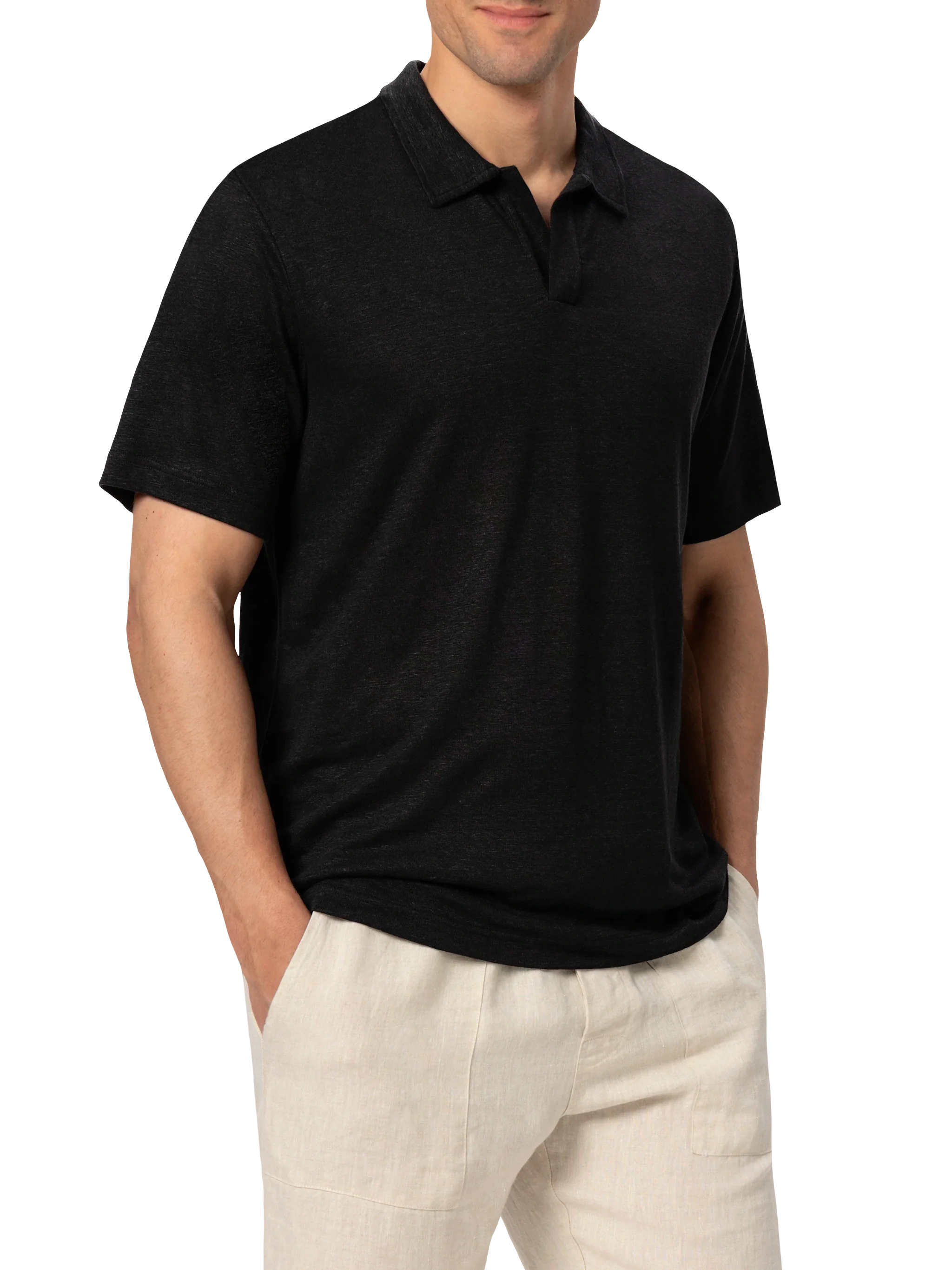 Black linen buttonless polo shirt Fraser