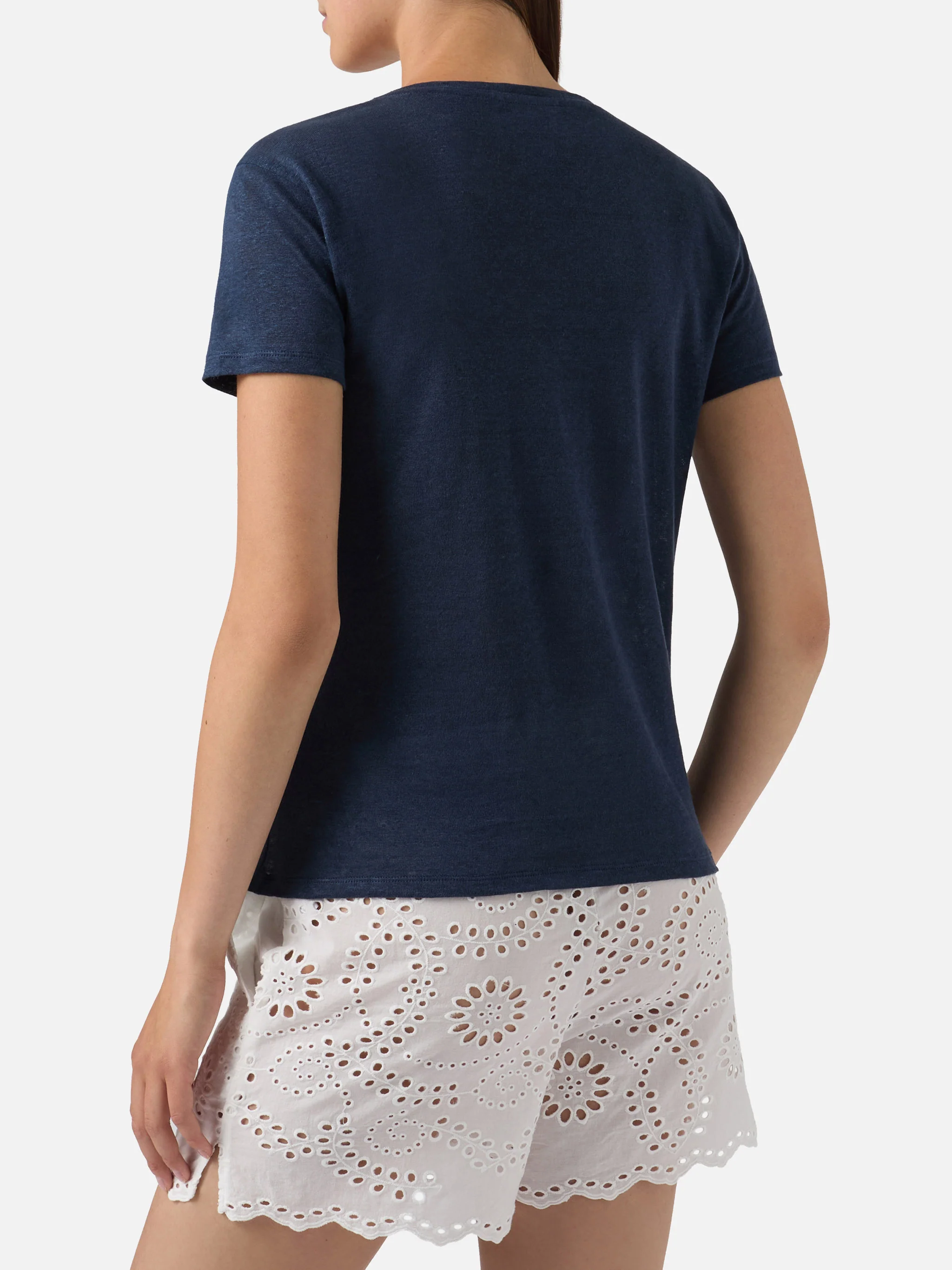 Blue linen Eloise T-shirt with embroidered logo - Image 3