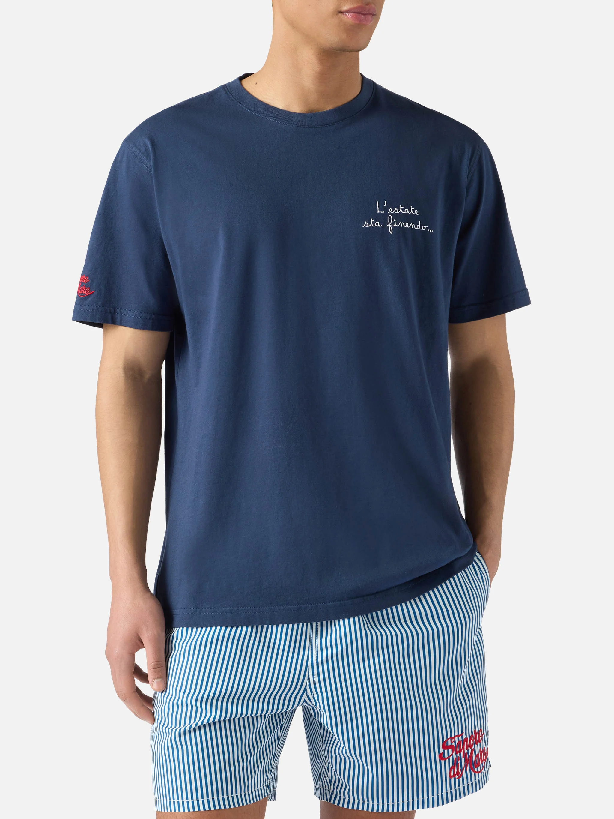 Blue Portofino T-shirt with L'estate Sta Finendo embroidery - Image 2