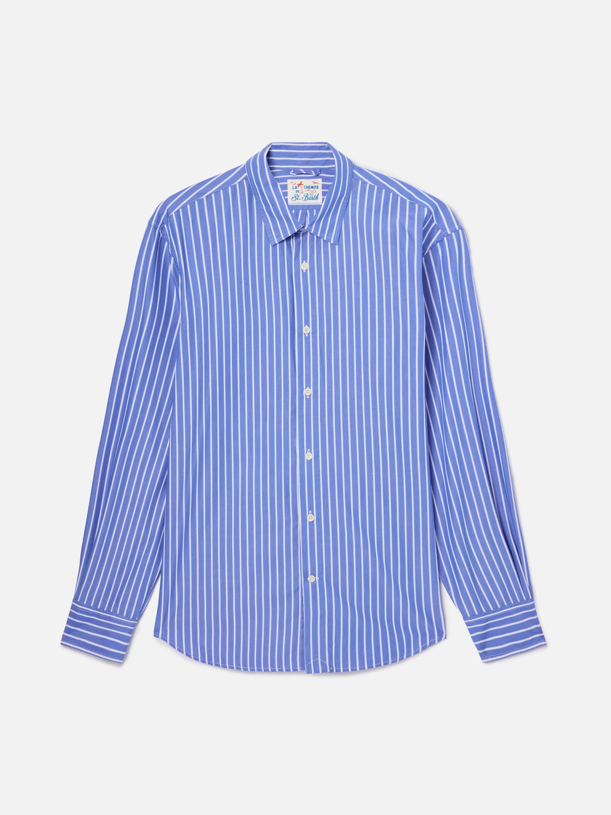 Blue striped Levanzo shirt in pure cotton - Image 5