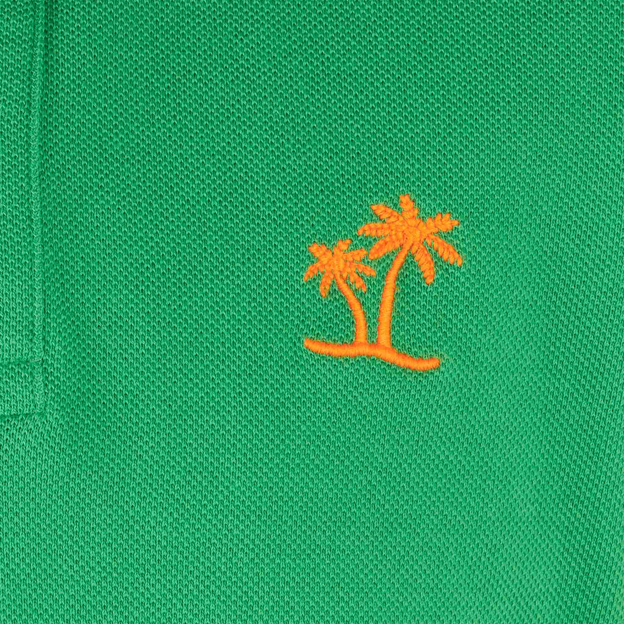 Boy green piquet polo with orange St. Barth logo - Image 4