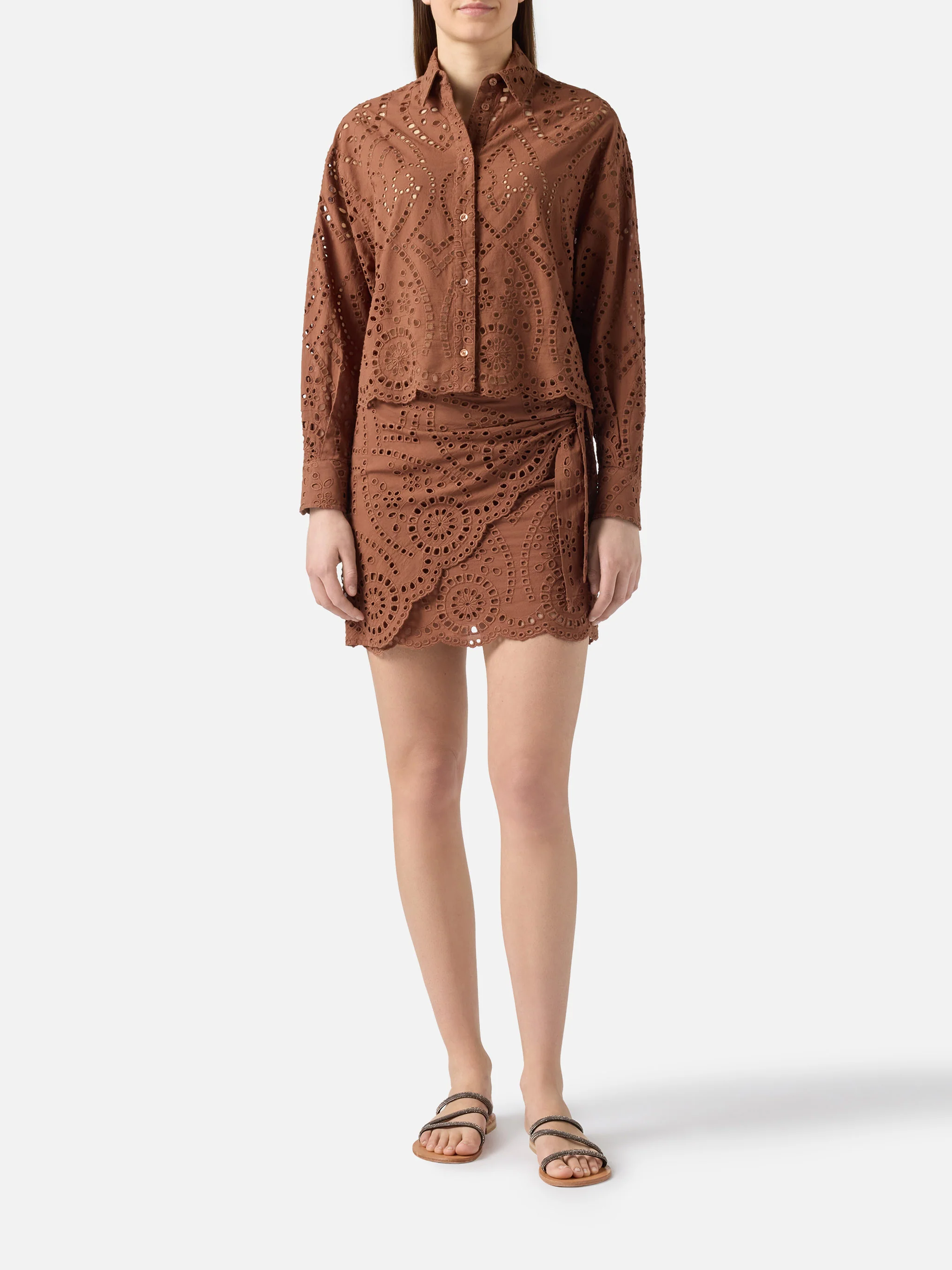Brown Nyra broderie anglaise mini skirt - Image 2