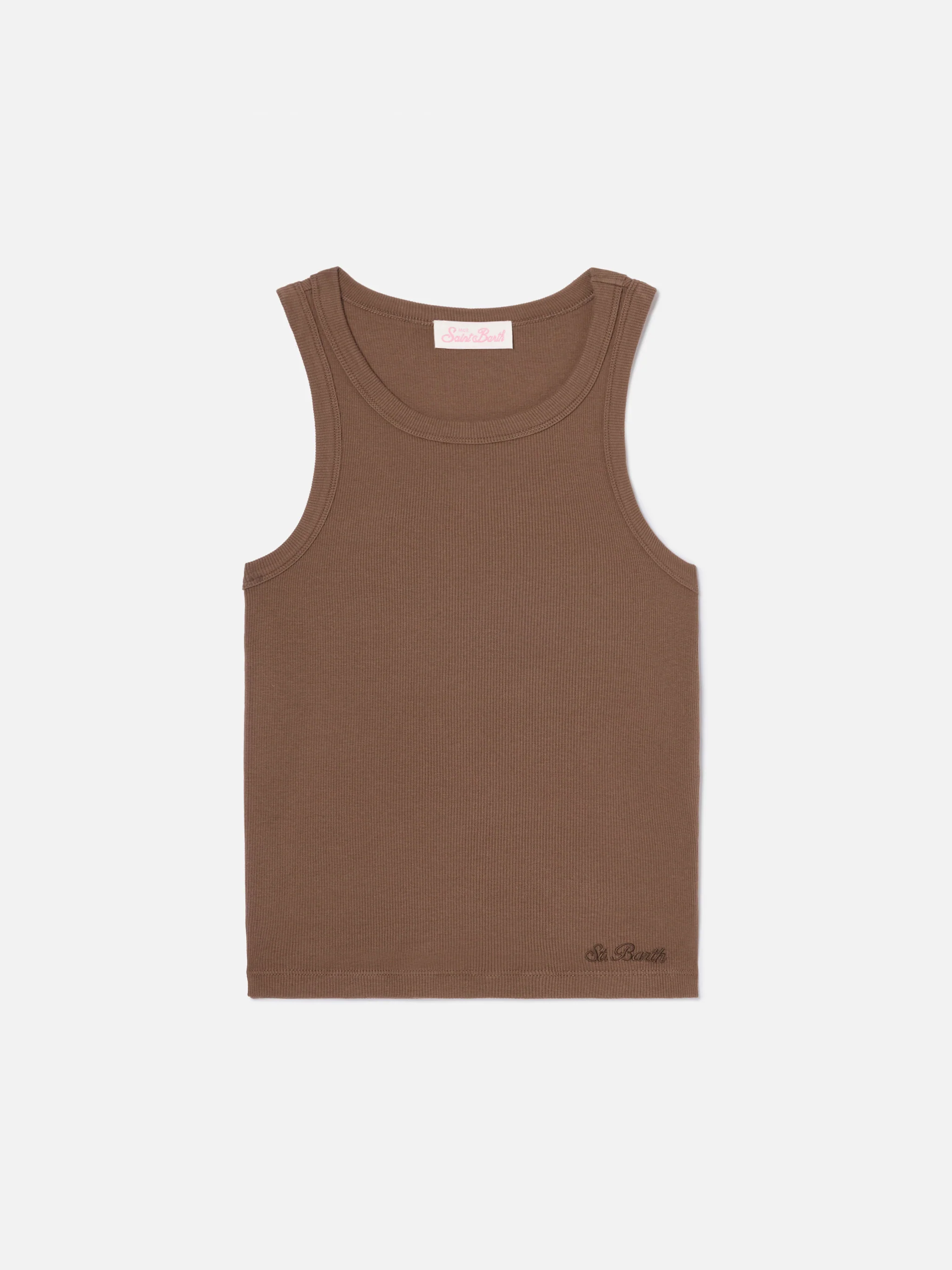 Brown ribbed Ada tank top with embroidery - Image 4