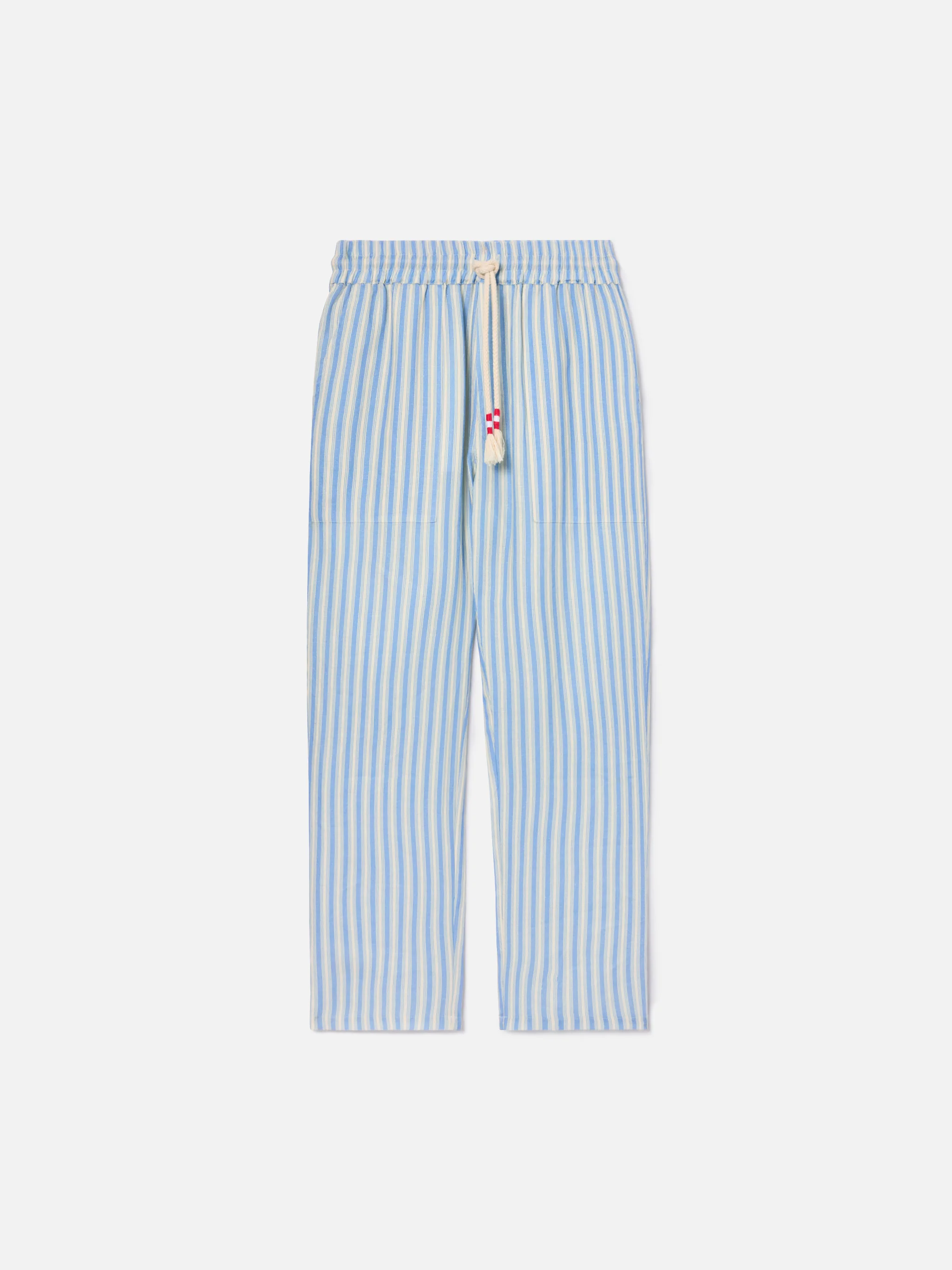 Calais long linen pants with cream and light blue stripes - Image 4