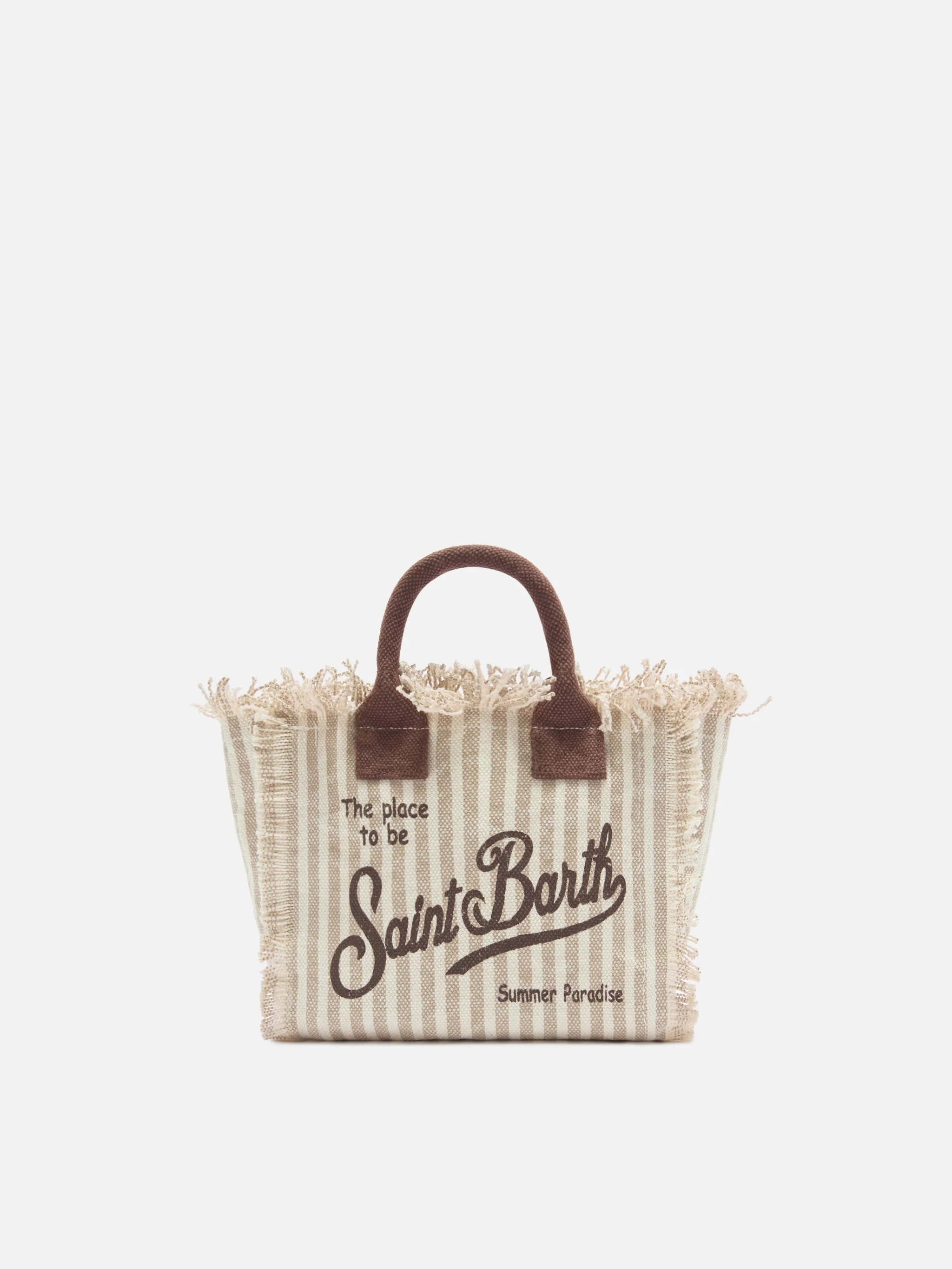 Canvas Vanity mini bag with brown stripes and contrast details