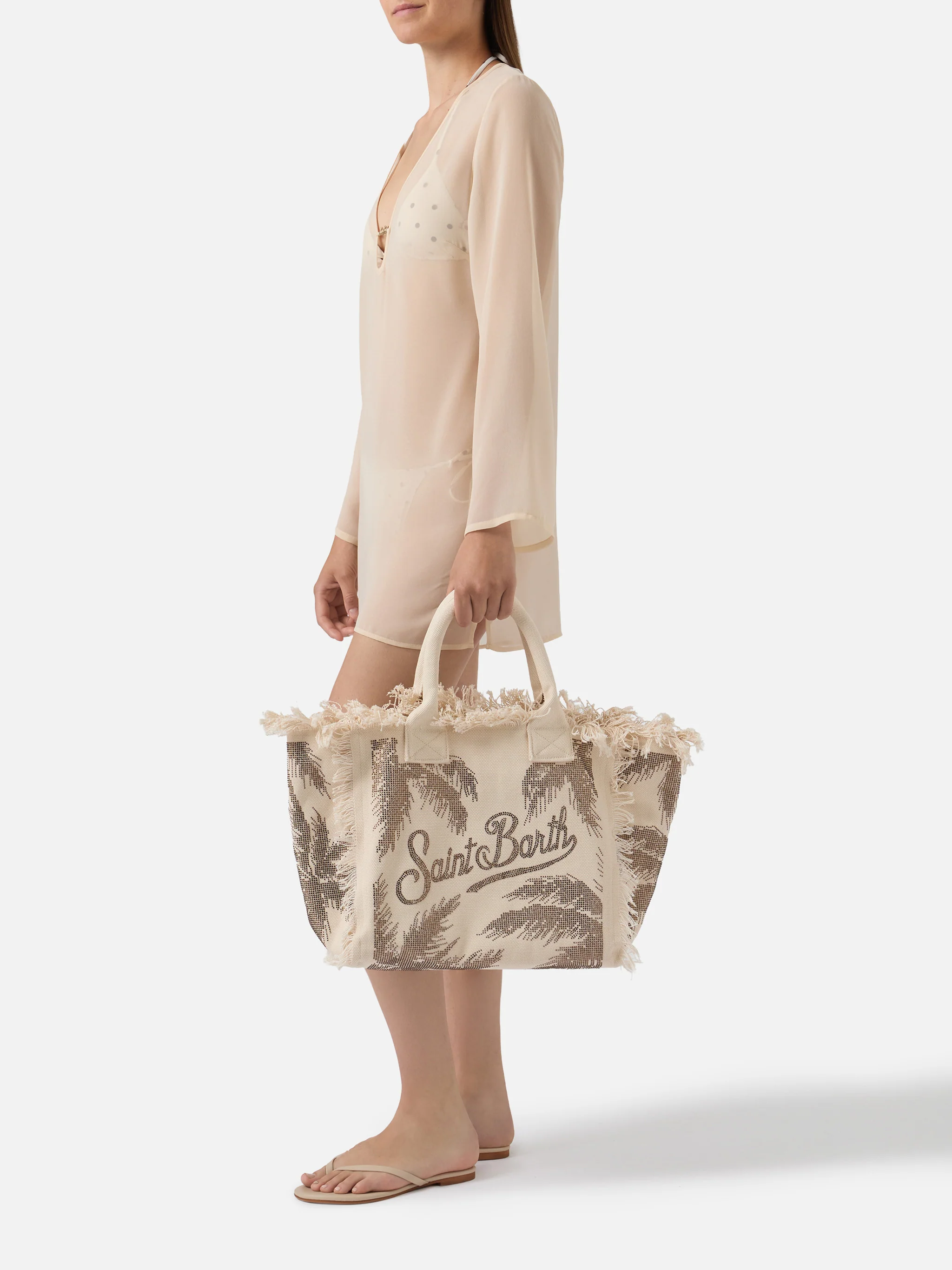 Canvas Vanity regular bag with palm print with rhinestones - Image 2