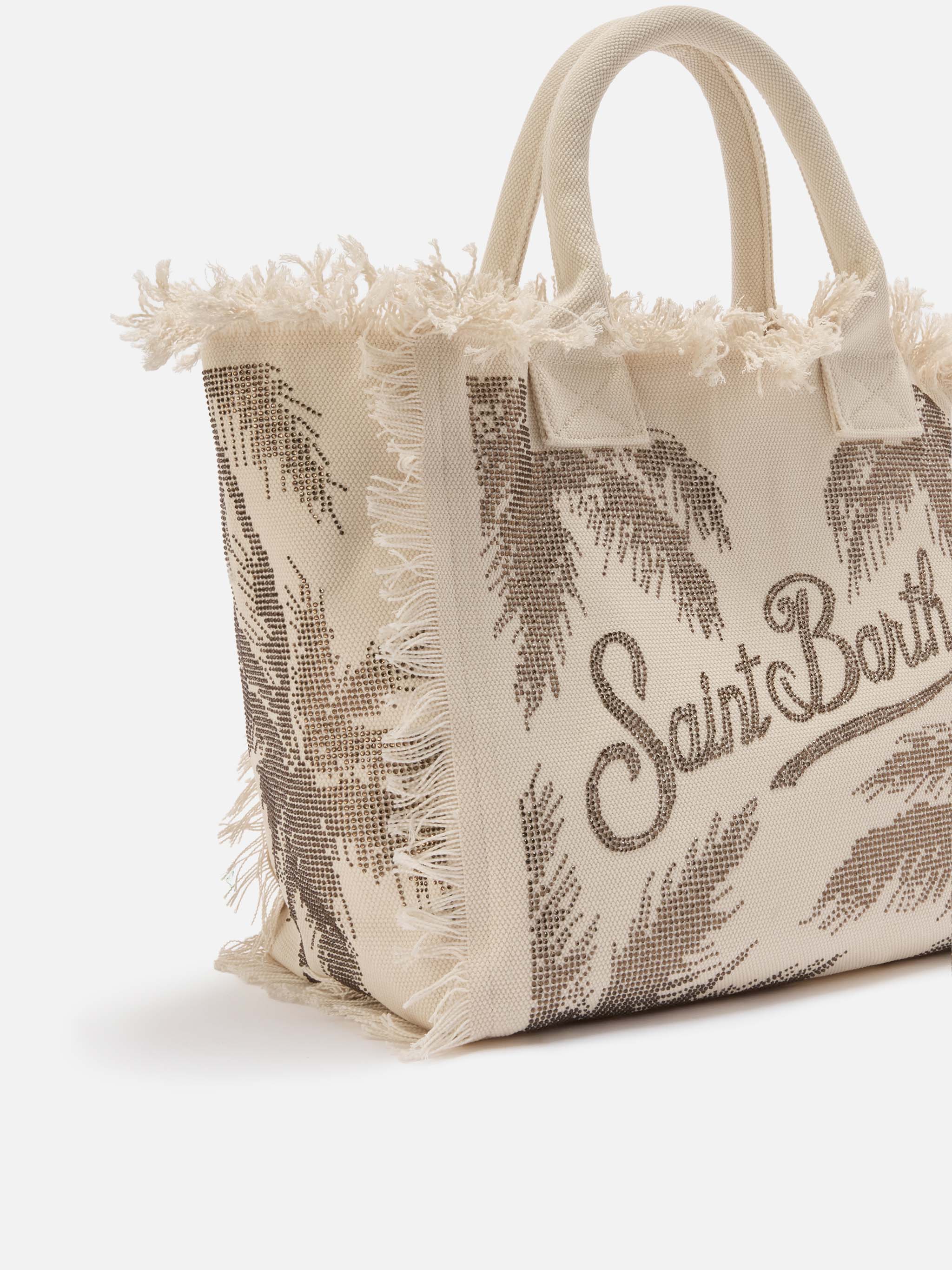 Canvas Vanity regular bag with palm print with rhinestones - Image 3