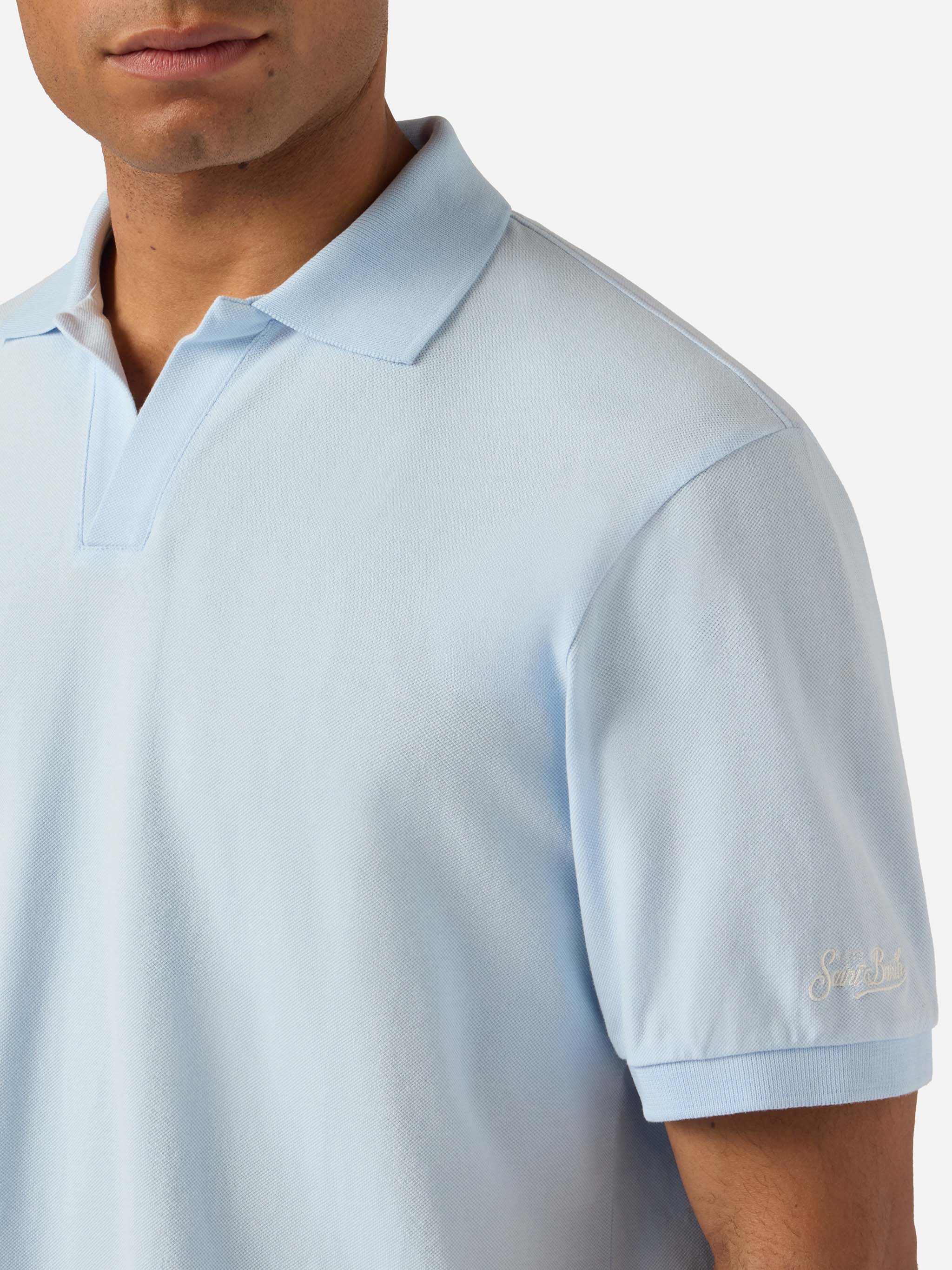 Charles polo in light blue cotton piquet - Image 2