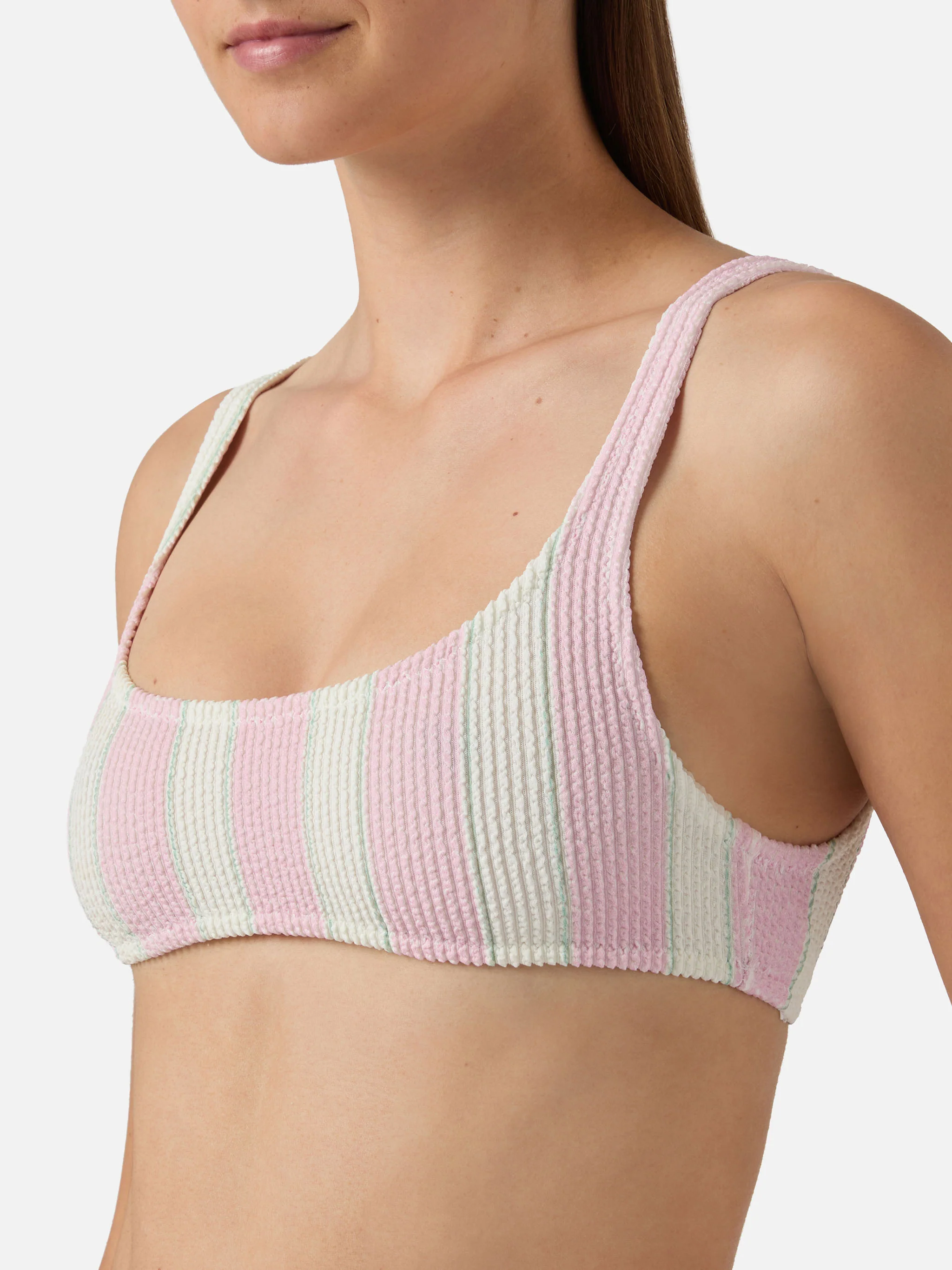 Classic Elise bikini bottoms in pink and white striped crinkle fabric - Image 2