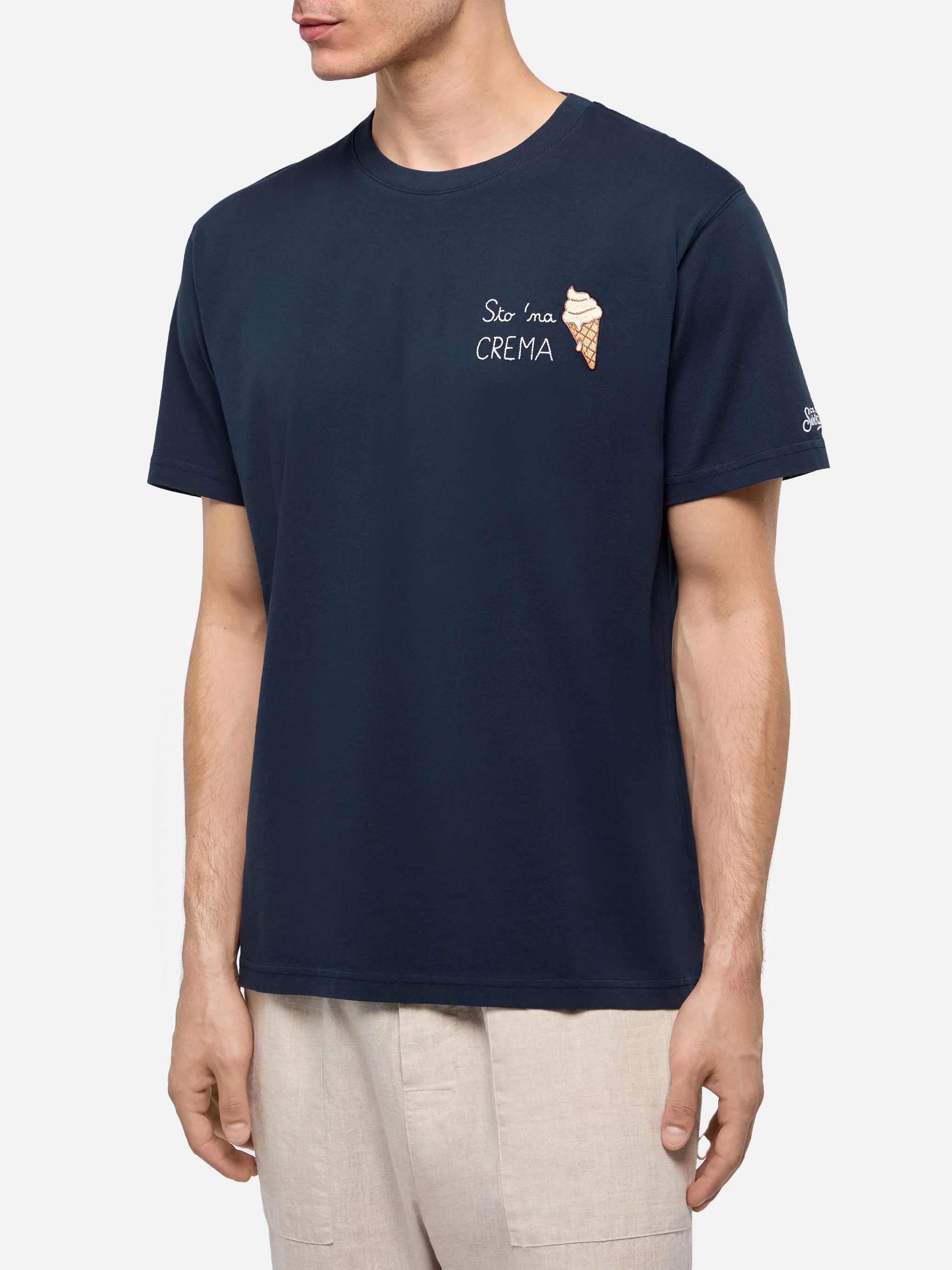Classic fit cotton jersey t-shirt Portofino with Sto na crema embroidery - Image 2