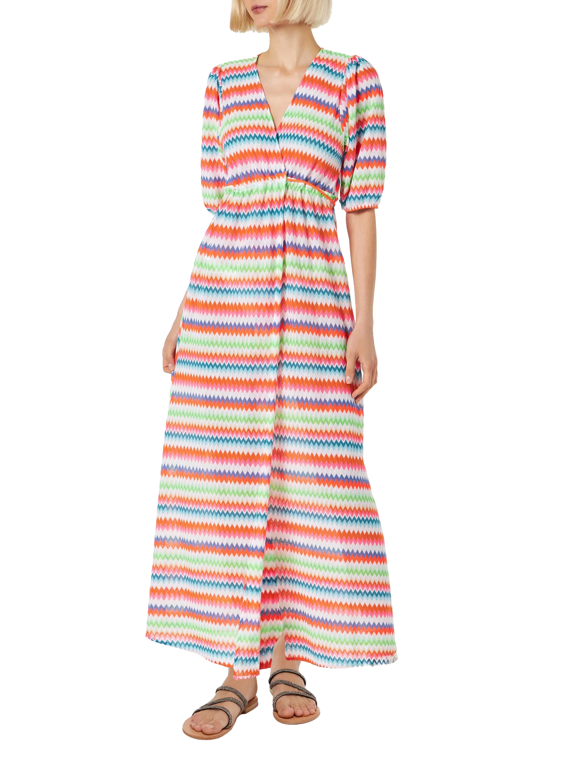 Chevron raschel knit long beach dress Bliss with striped pattern