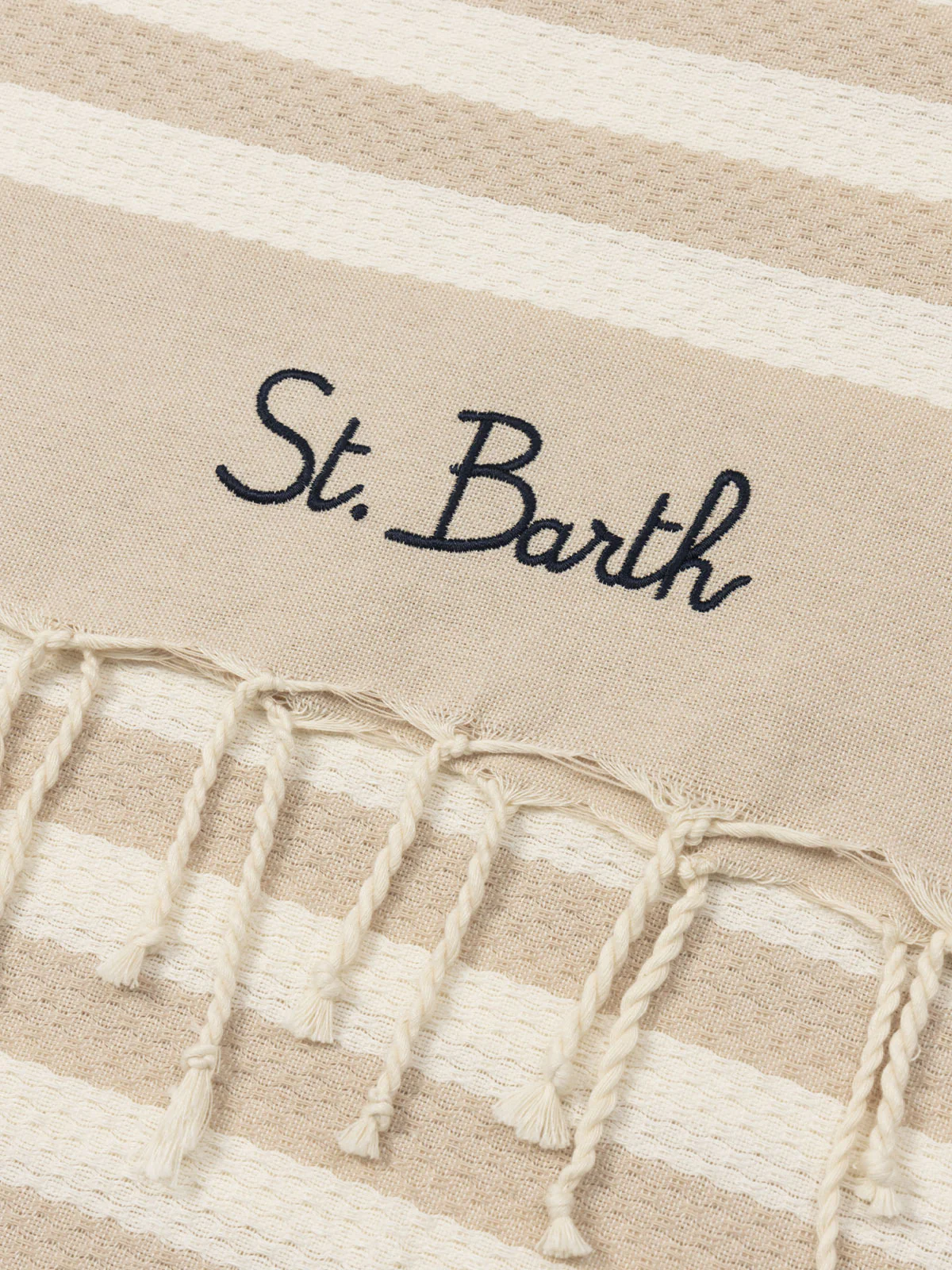 Cotton beach towel Fouta with beige striped print - Image 2