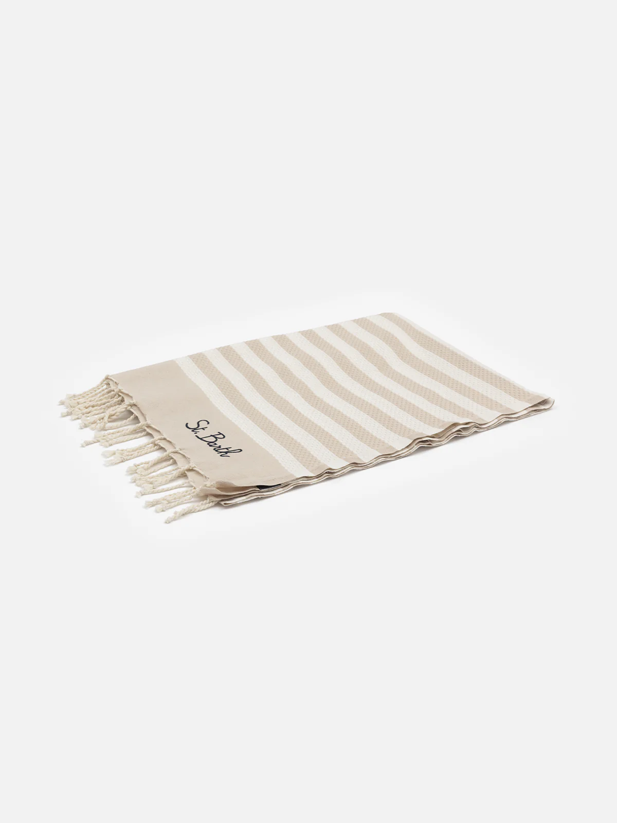Cotton beach towel Fouta with beige striped print - Image 3