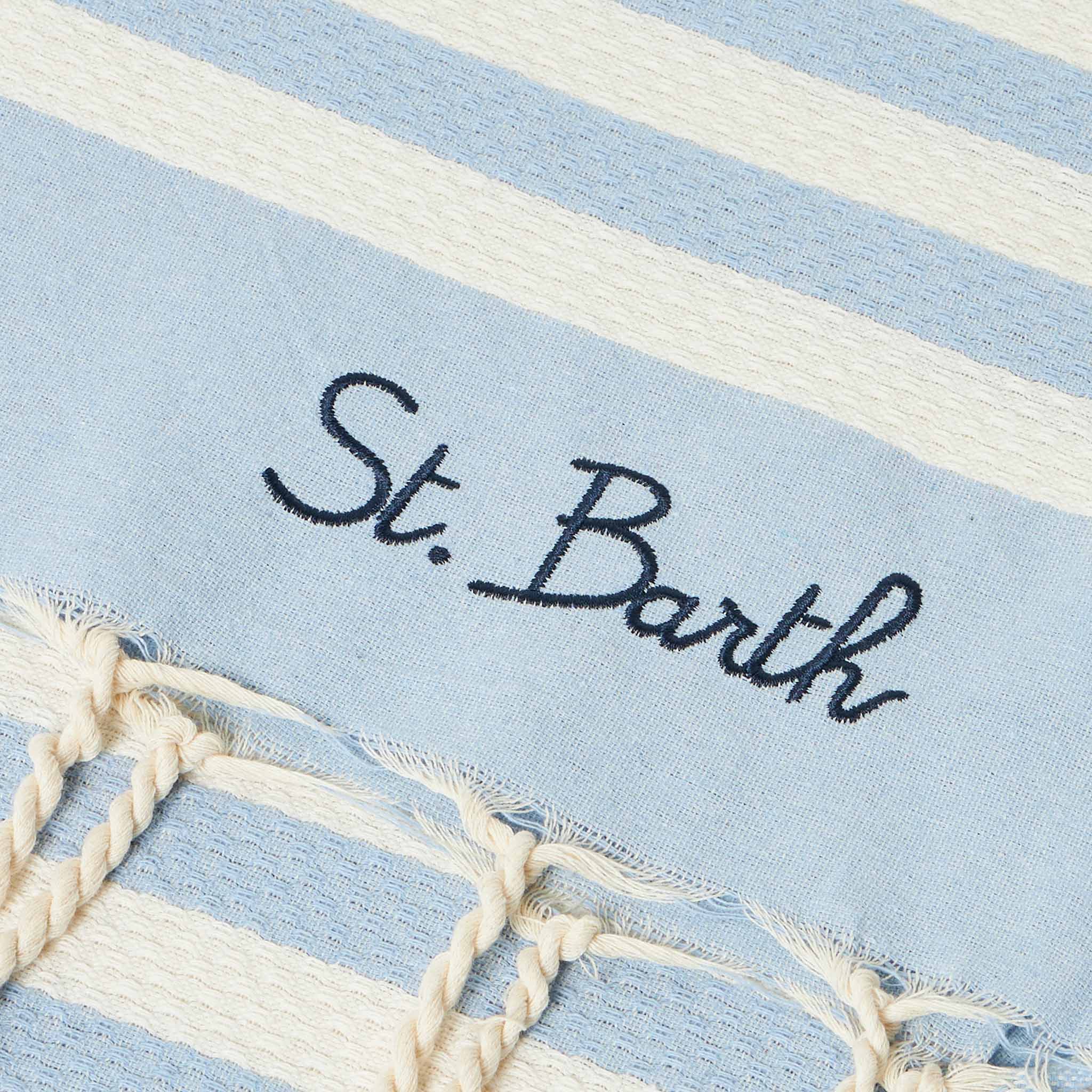 Cotton beach towel Fouta with light blue striped print - Image 2