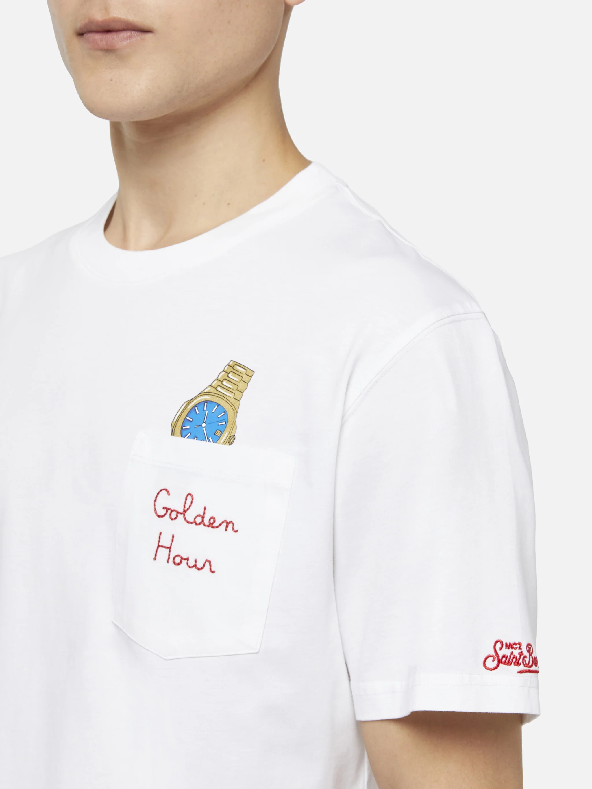 Cotton t-shirt Austin with embroidery and watch print