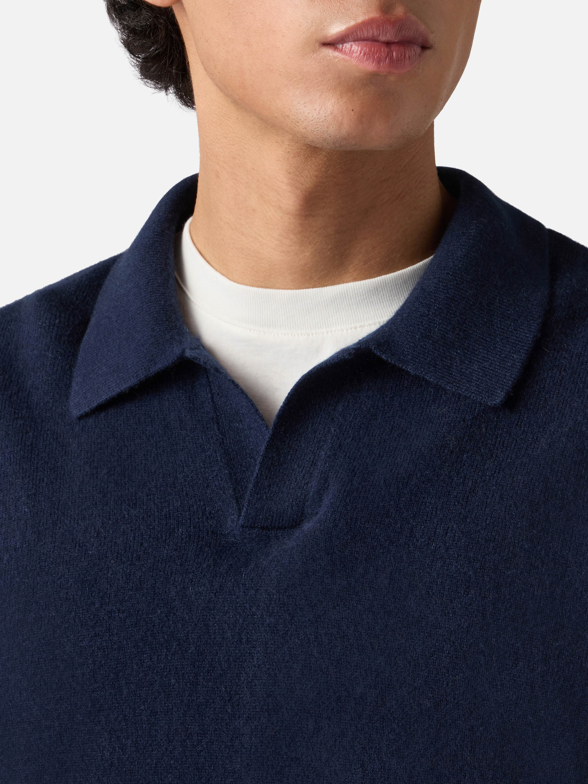 Covent cashmere knit polo in night blue - Image 2