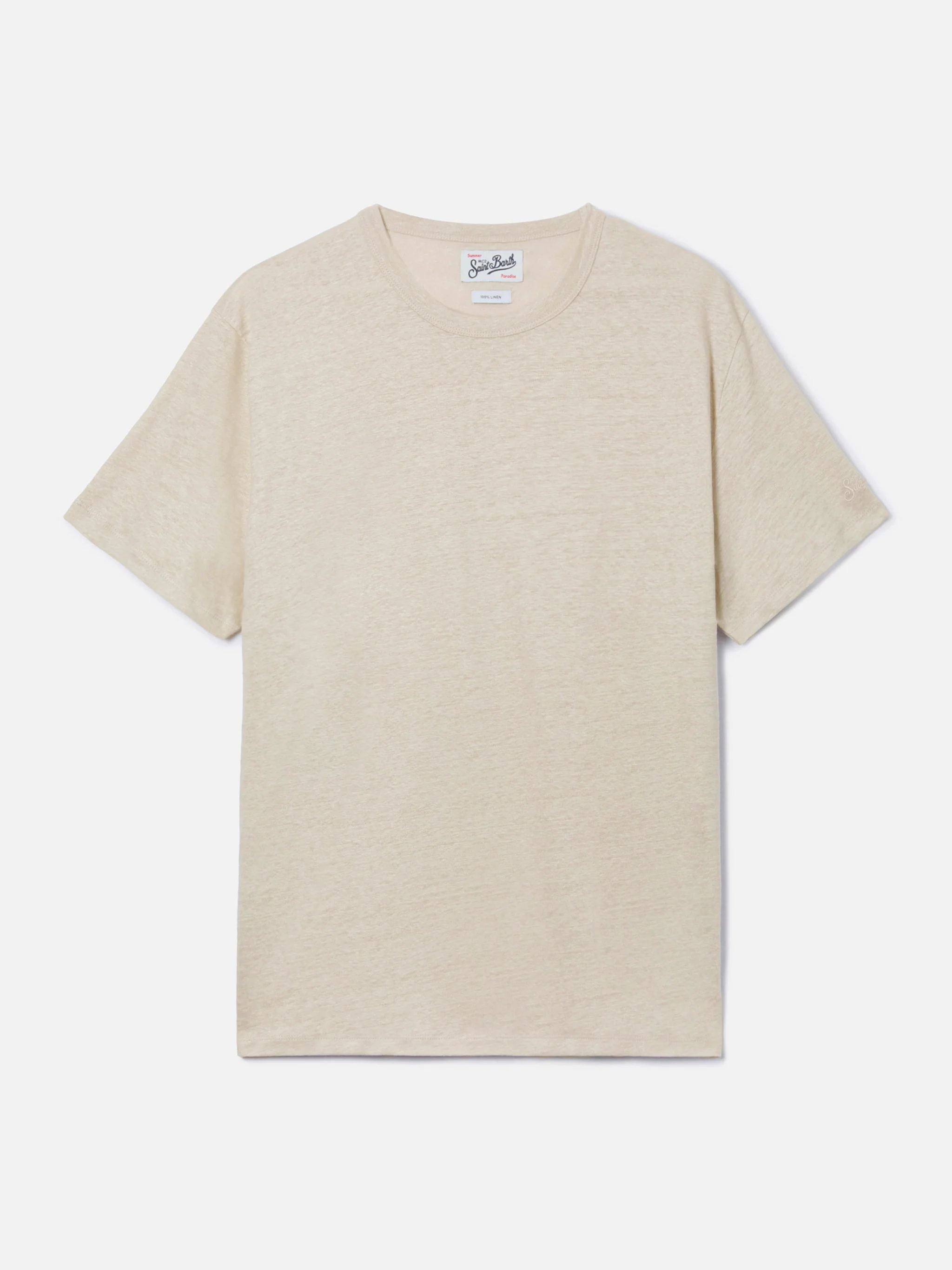 Cream Ecstasea pure linen t-shirt with logo embroidery