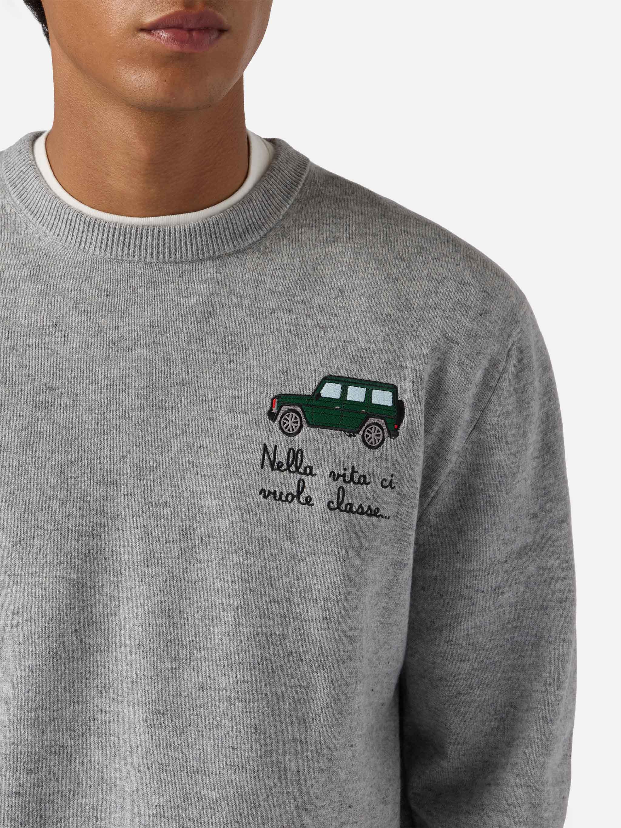 Crewneck sweater Heron Light with Nella vita ci vuole classe embroidery