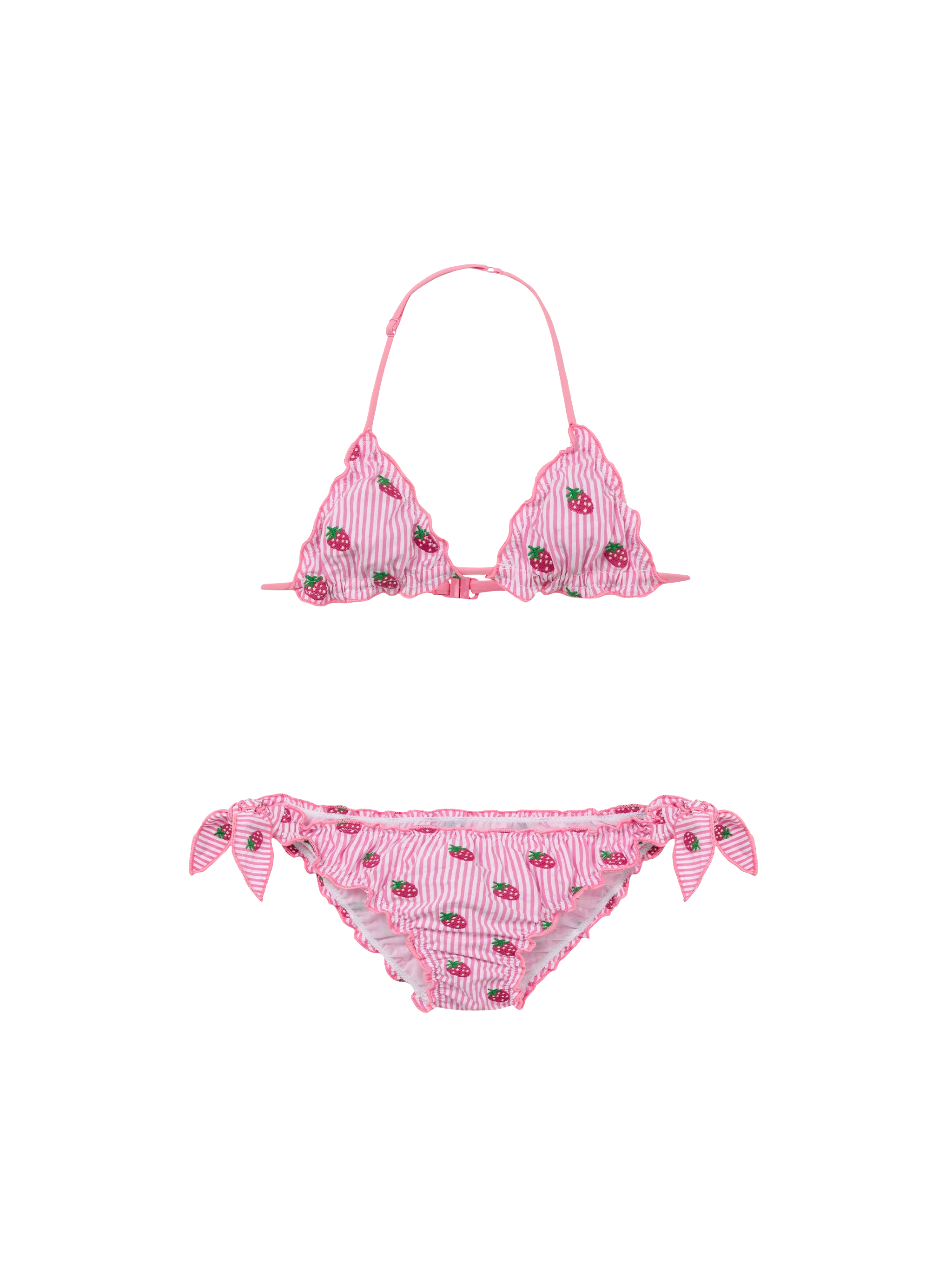 Cris classic seersucker triangle bikini with striped print and embroidery