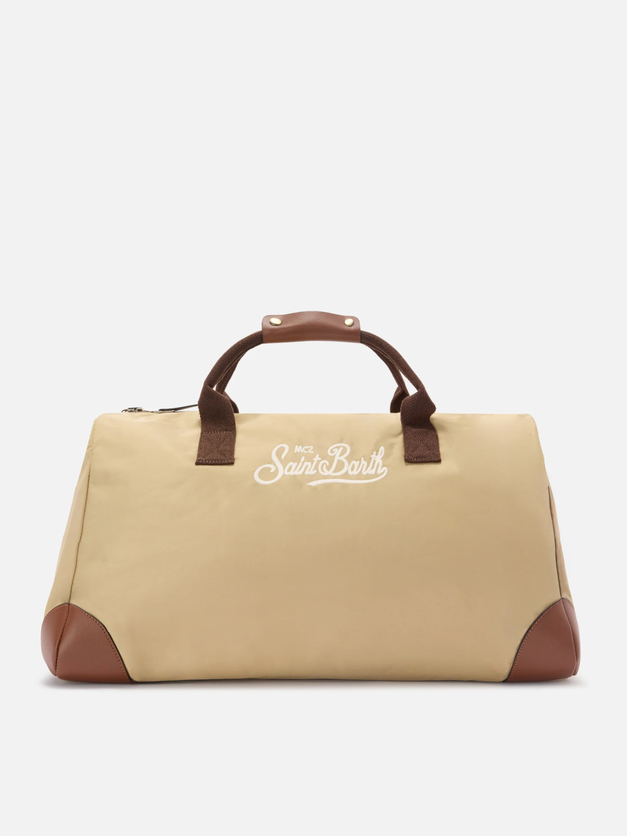 Daily beige nylon weekender with embroidered logo