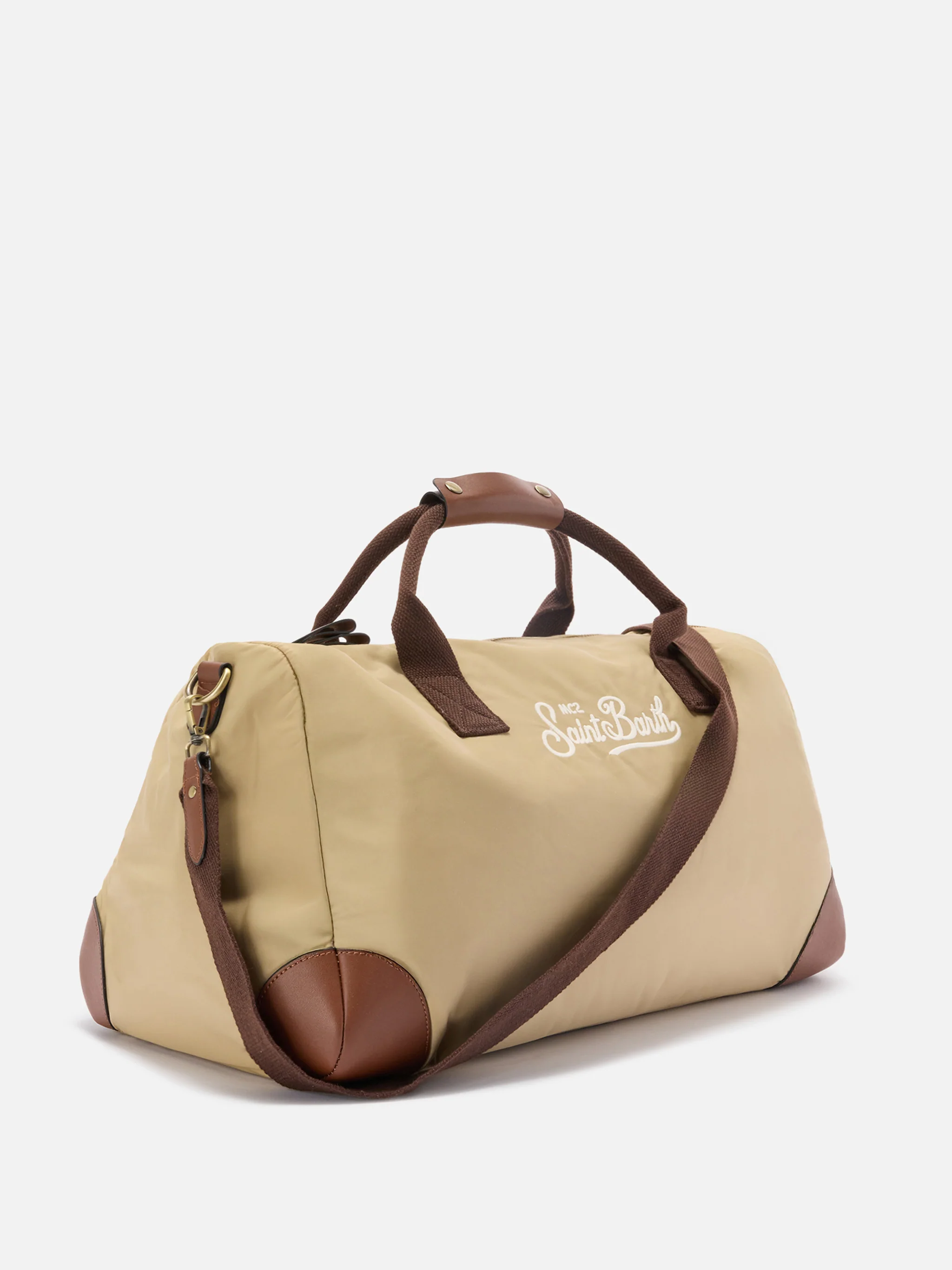 Daily beige nylon weekender with embroidered logo - Image 3