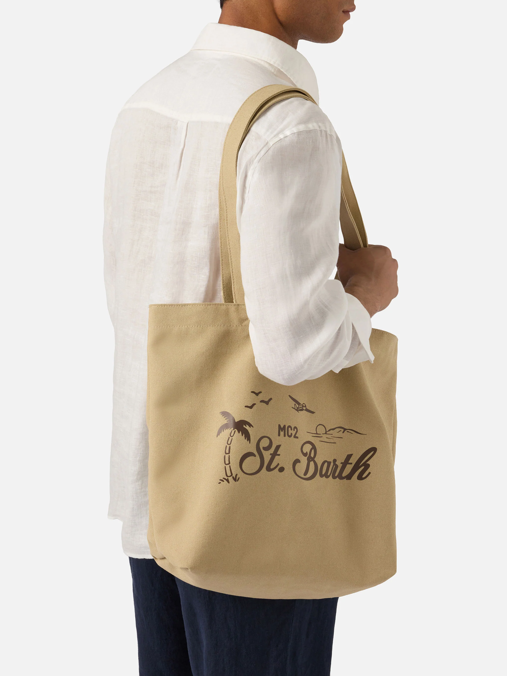 Essential Beach beige cotton tote bag with embroidered logo - Image 2