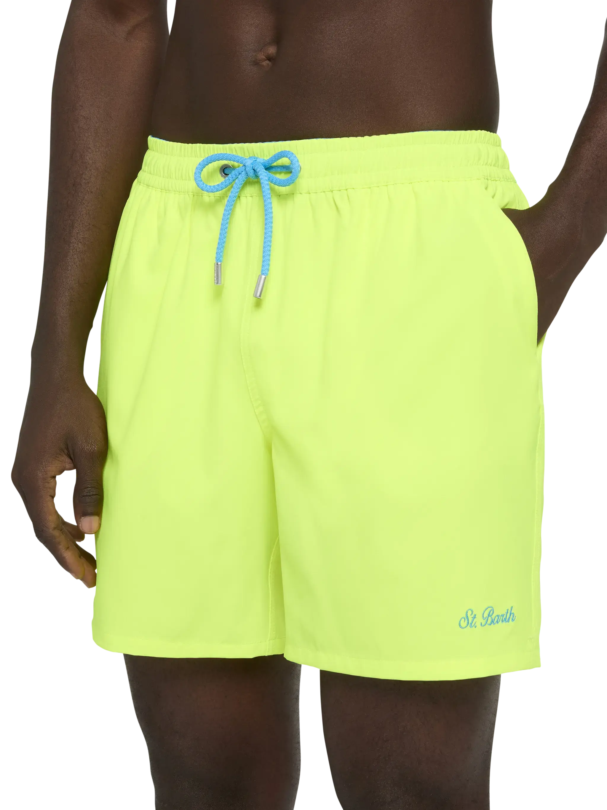 Fluo yellow Comfort swim shorts with St. Barth embroidery - Image 4