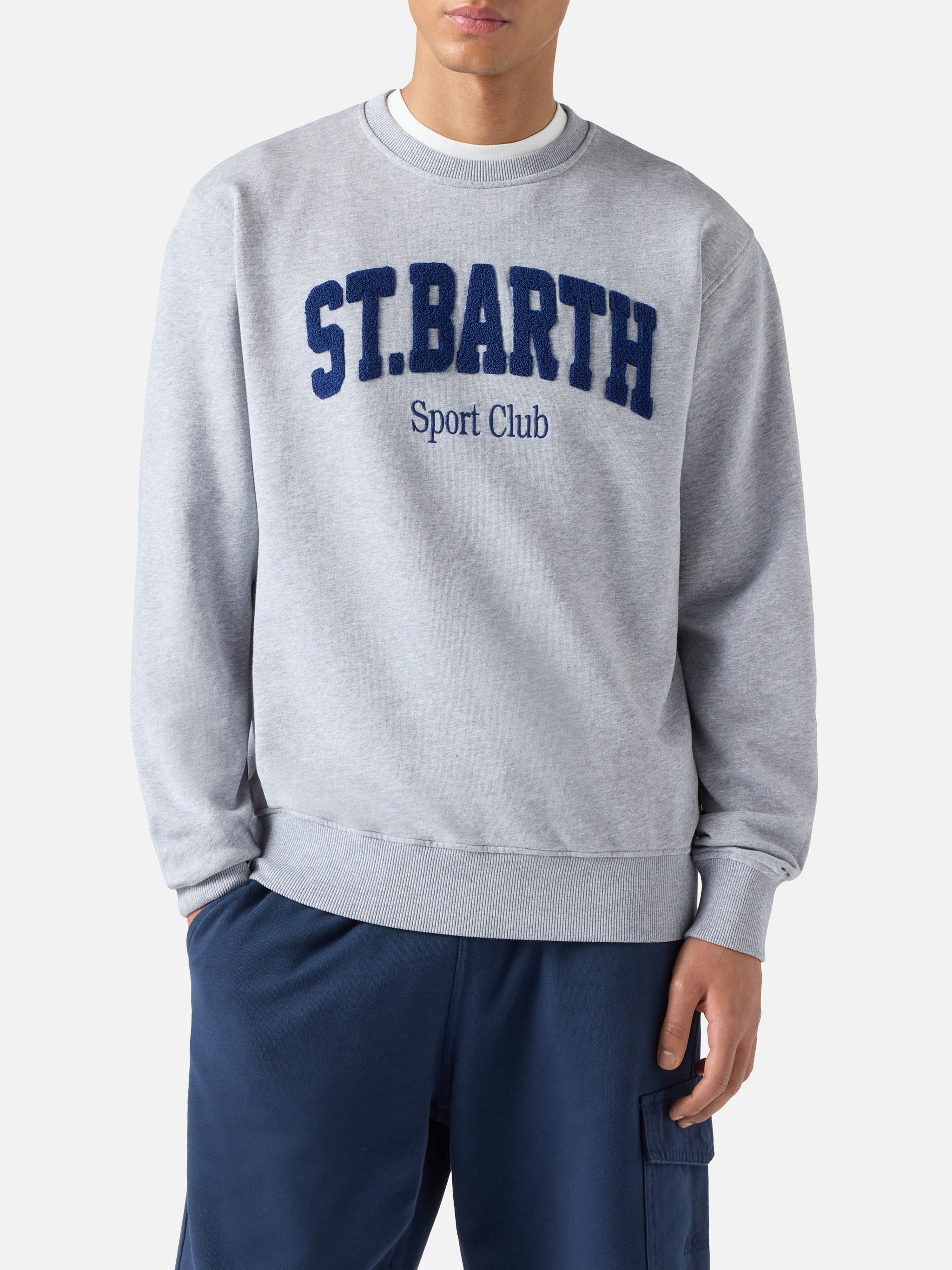 Grey Ponza cotton sweatshirt with Sport Club raised terry-effect logo