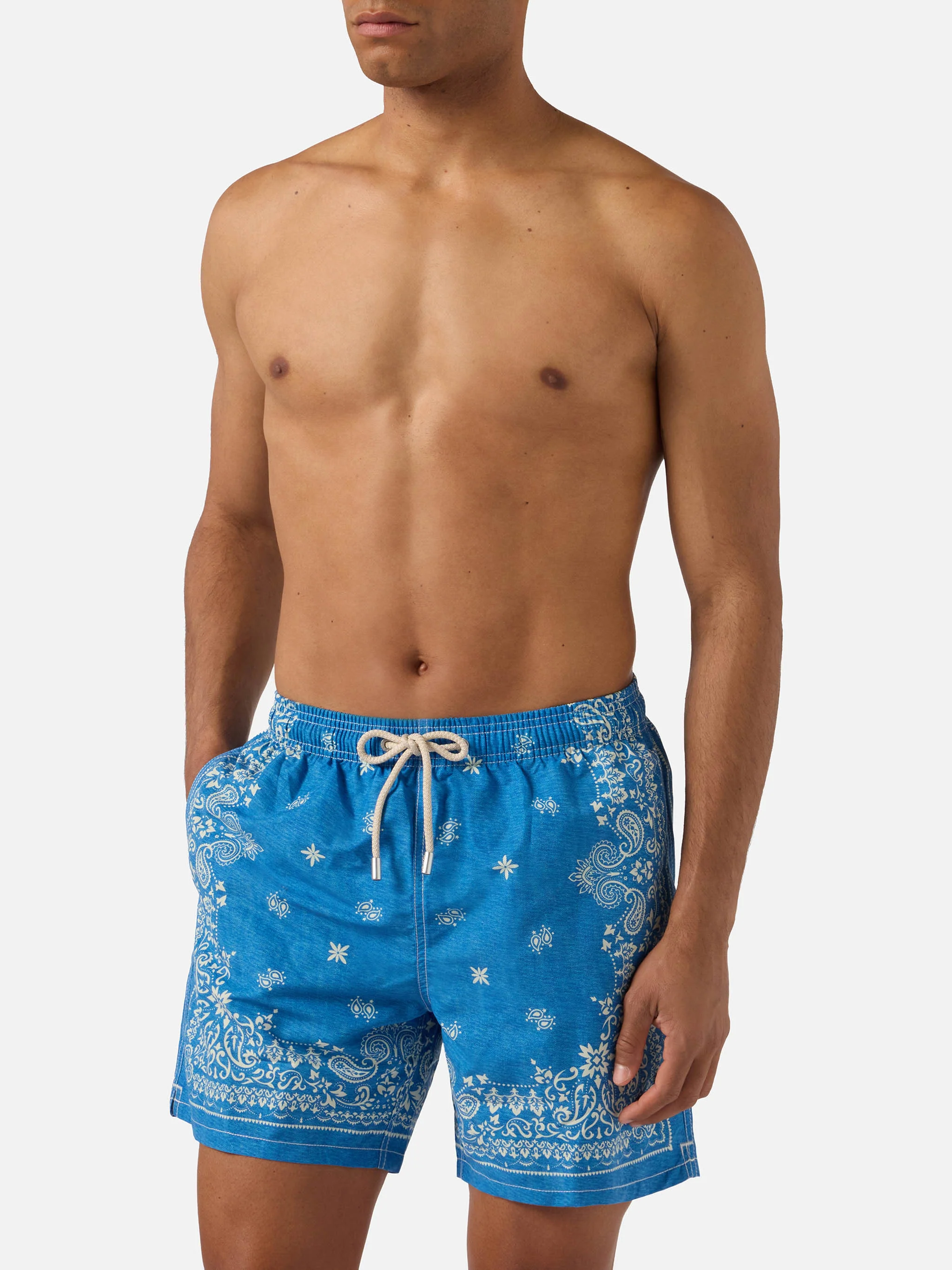 Gustavia blue swim shorts with bandana print - Image 3