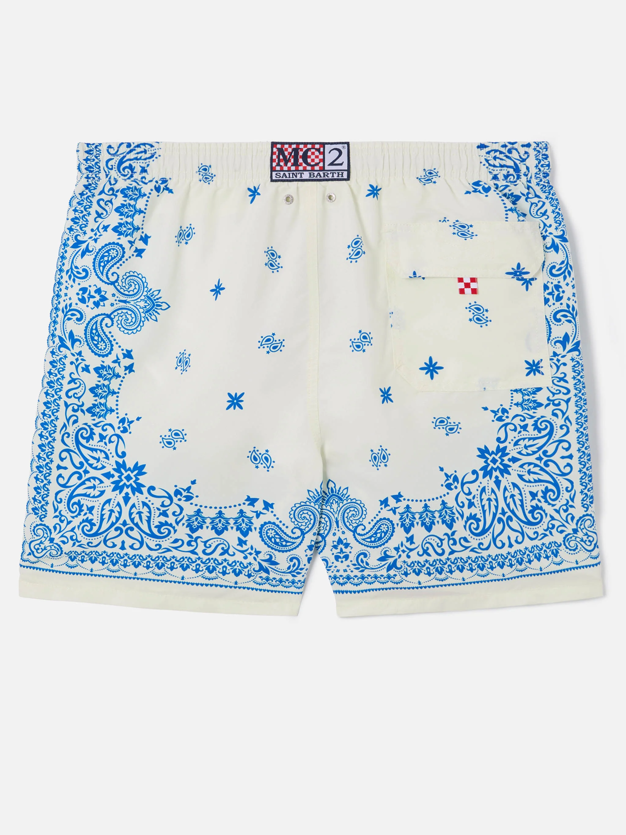 Gustavia light blue and white swim shorts with bandana print - Image 2