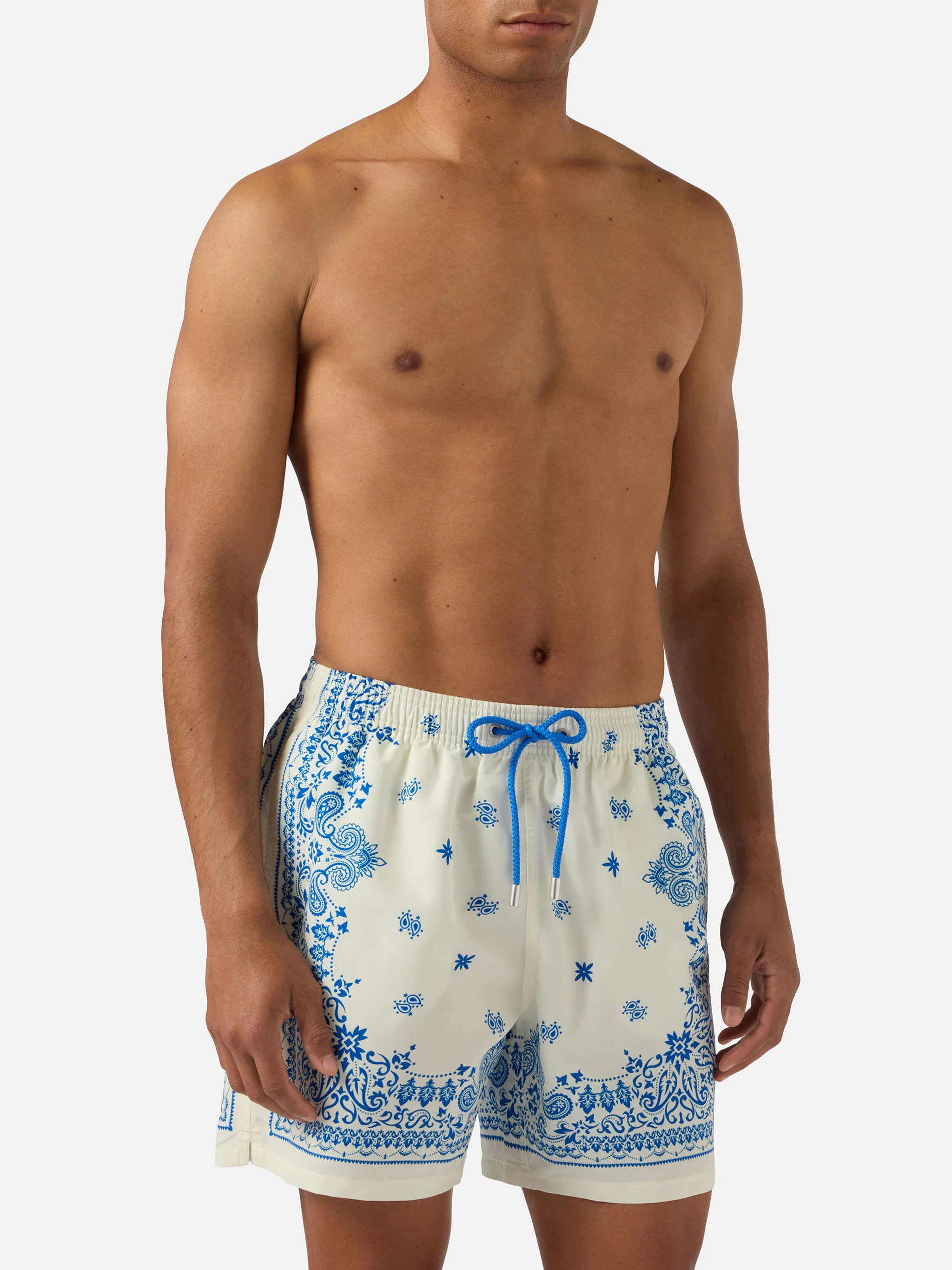 Gustavia light blue and white swim shorts with bandana print - Image 3