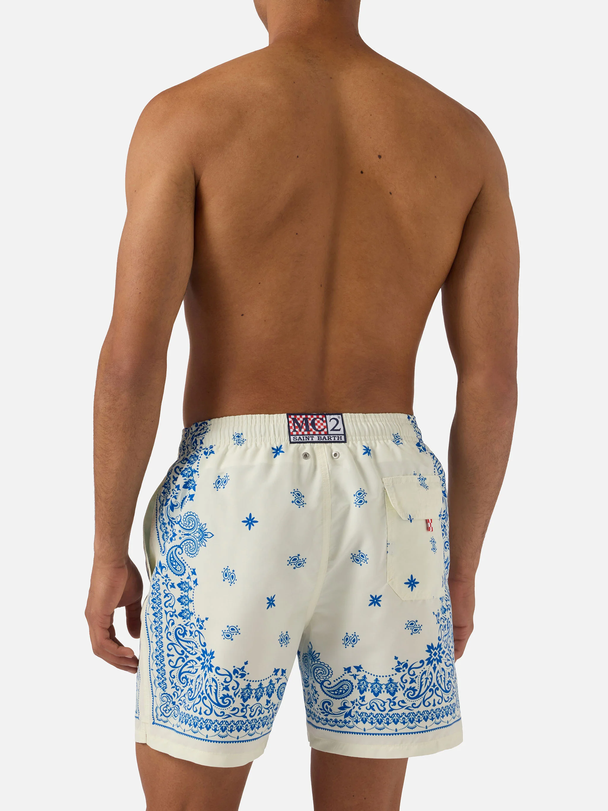 Gustavia light blue and white swim shorts with bandana print - Image 5