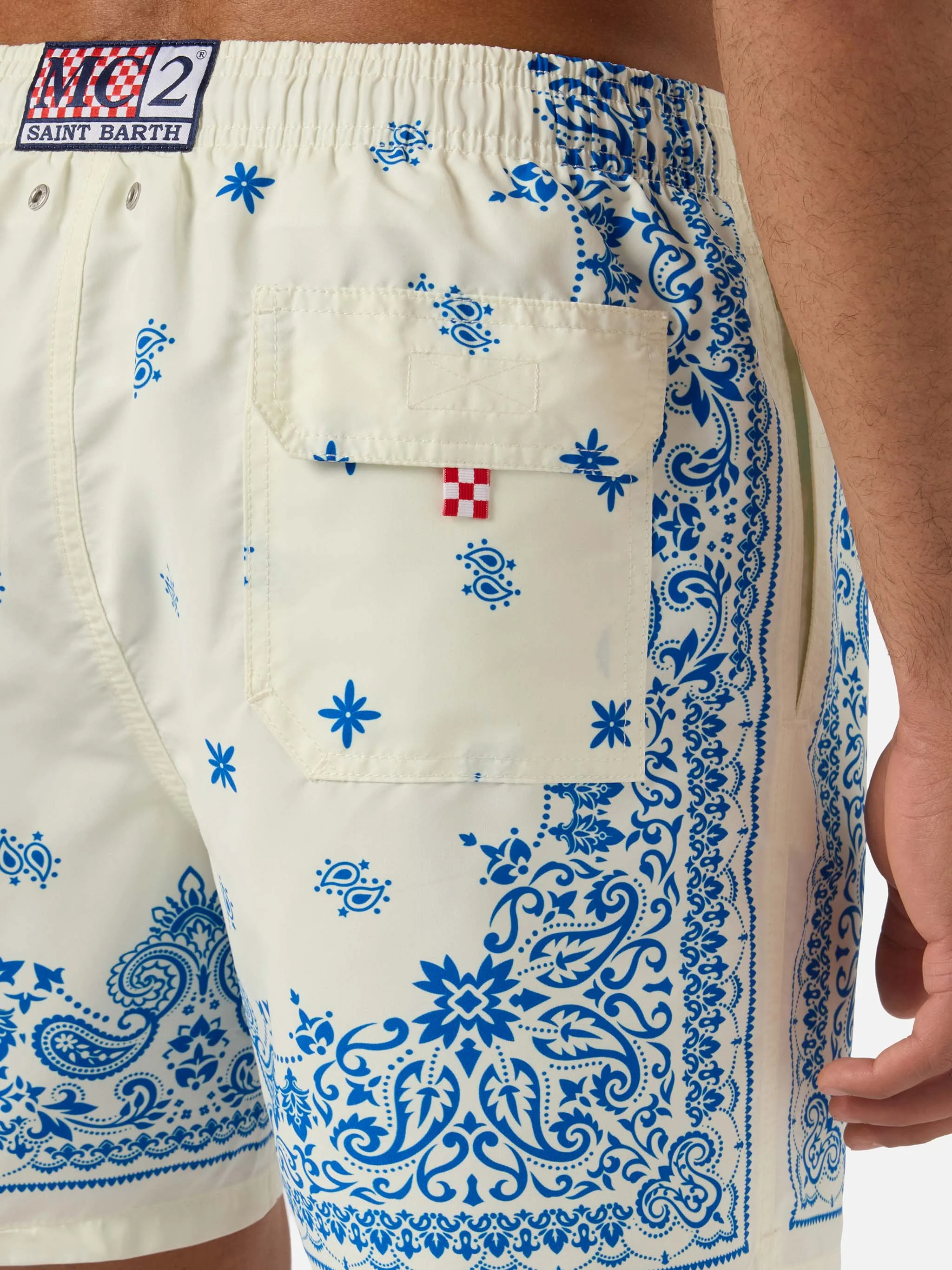 Gustavia light blue and white swim shorts with bandana print - Image 6