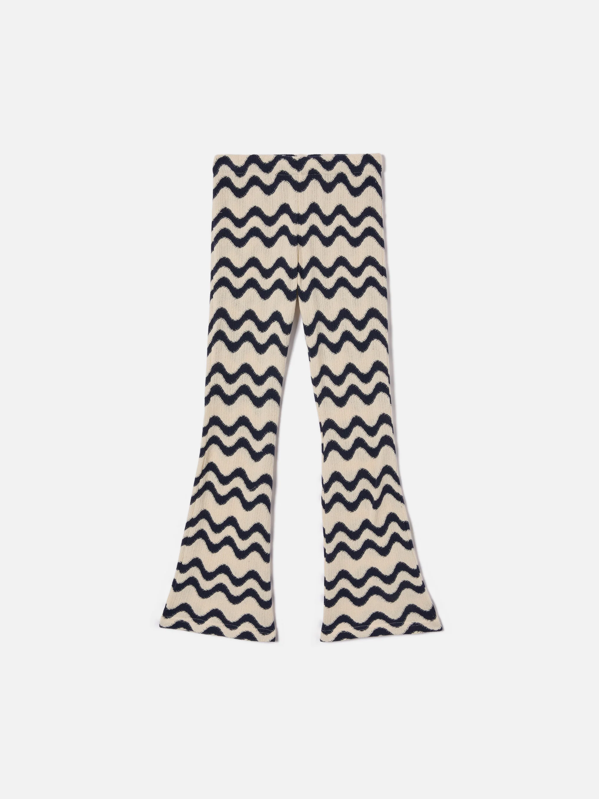 Gwenda Jr raschel knit pants with blue and ivory wave pattern