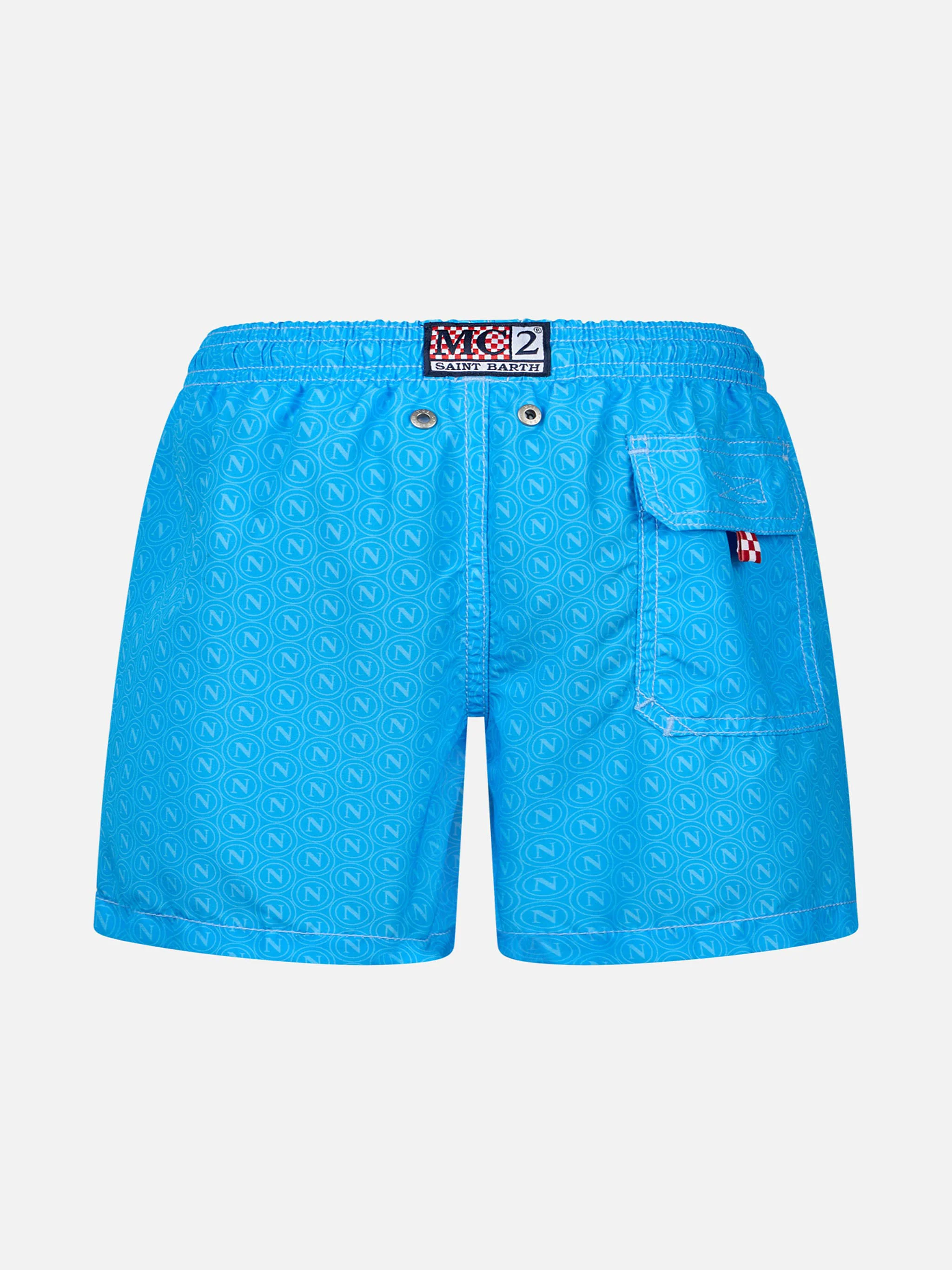 Jean mid-length swim shorts with Napoli print and patch | SSC NAPOLI SPECIAL EDITION - Image 2