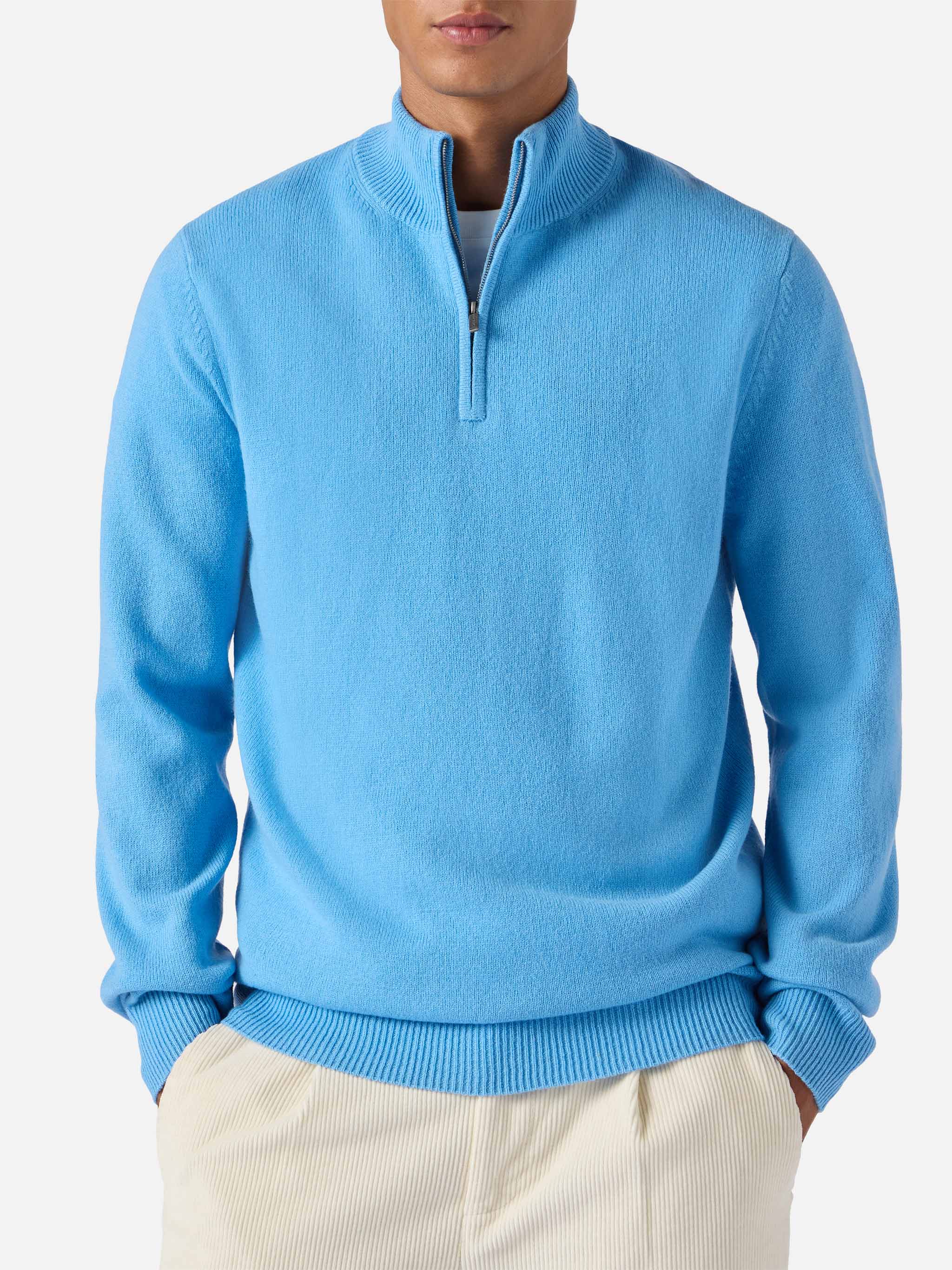 Jermyn half-zip sweater in 100% lambswool powder blue