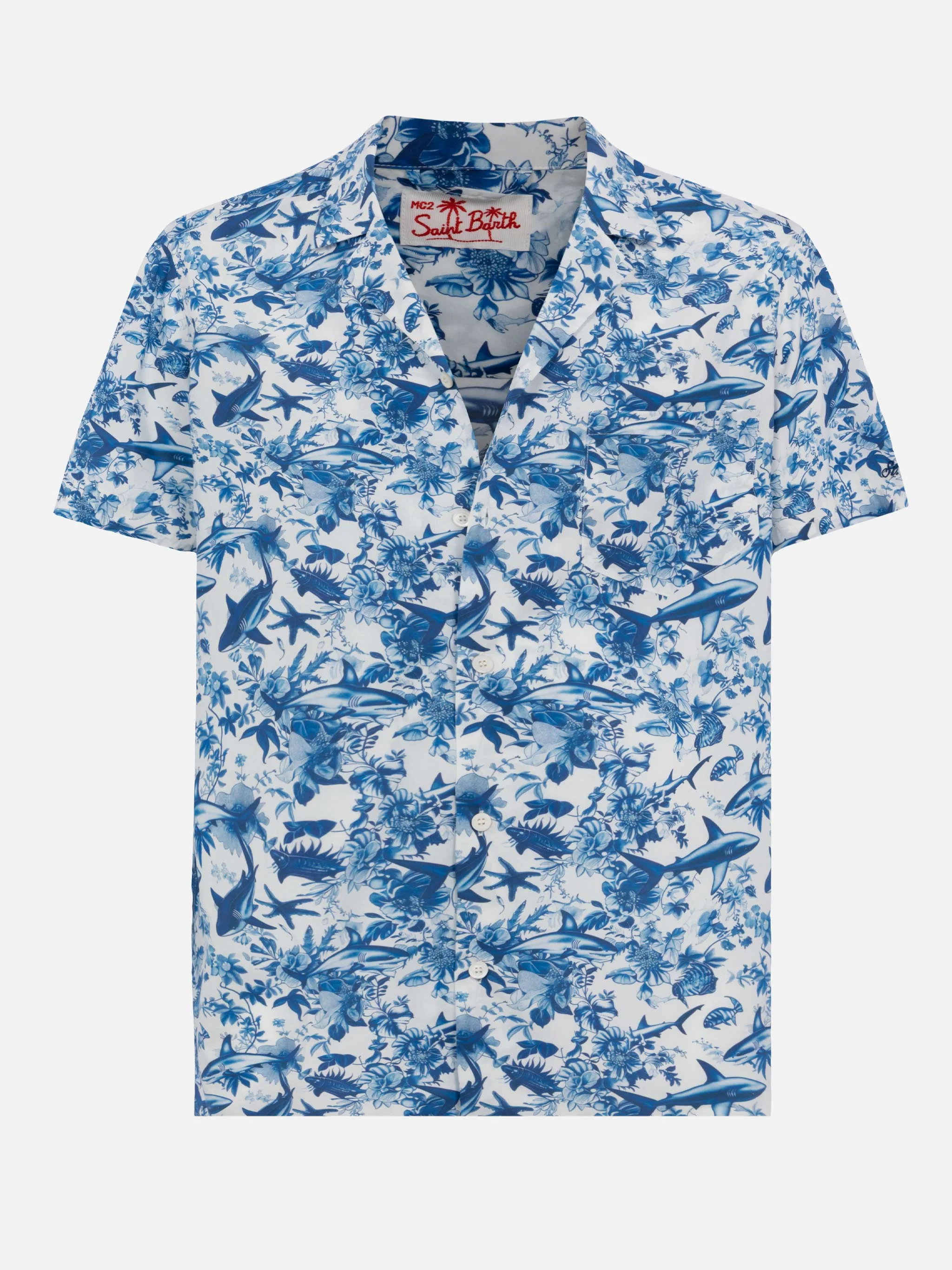 Short sleeves Kalea cotton shirt with shark print | AI CO-CREATED DESIGN BY RICKDICK - POWERED BY RED-EYE - Image 4