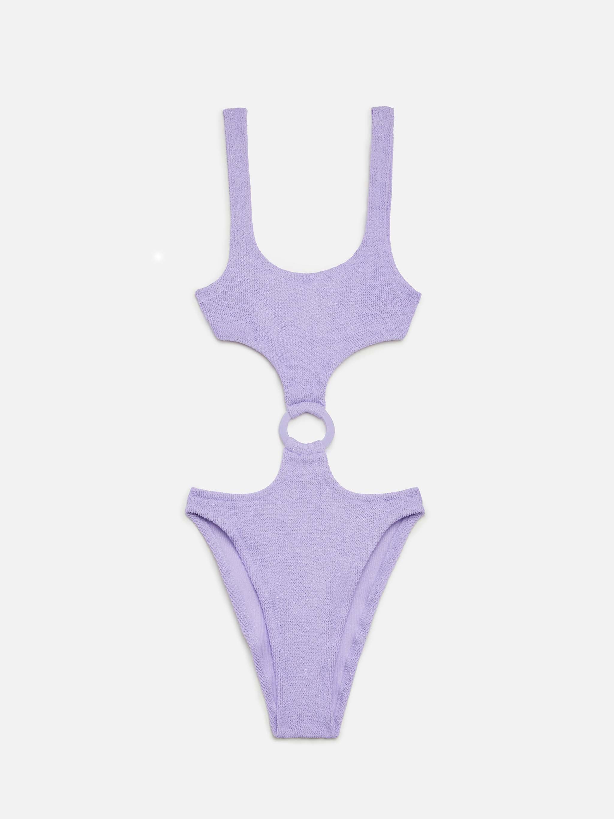 Laurel crinkle lurex lilac cut-out one-piece swimsuit