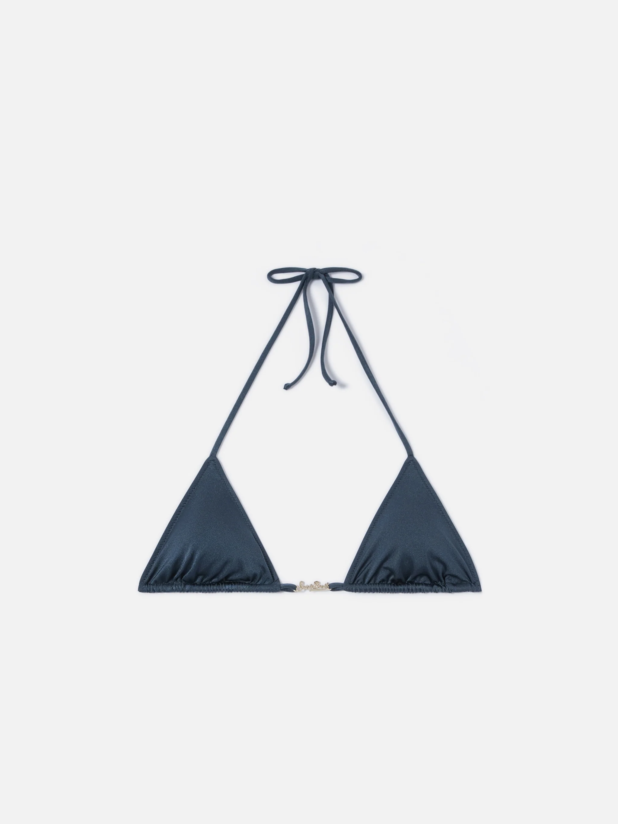 Leah Plate triangle bikini top in grey glossy finish fabric