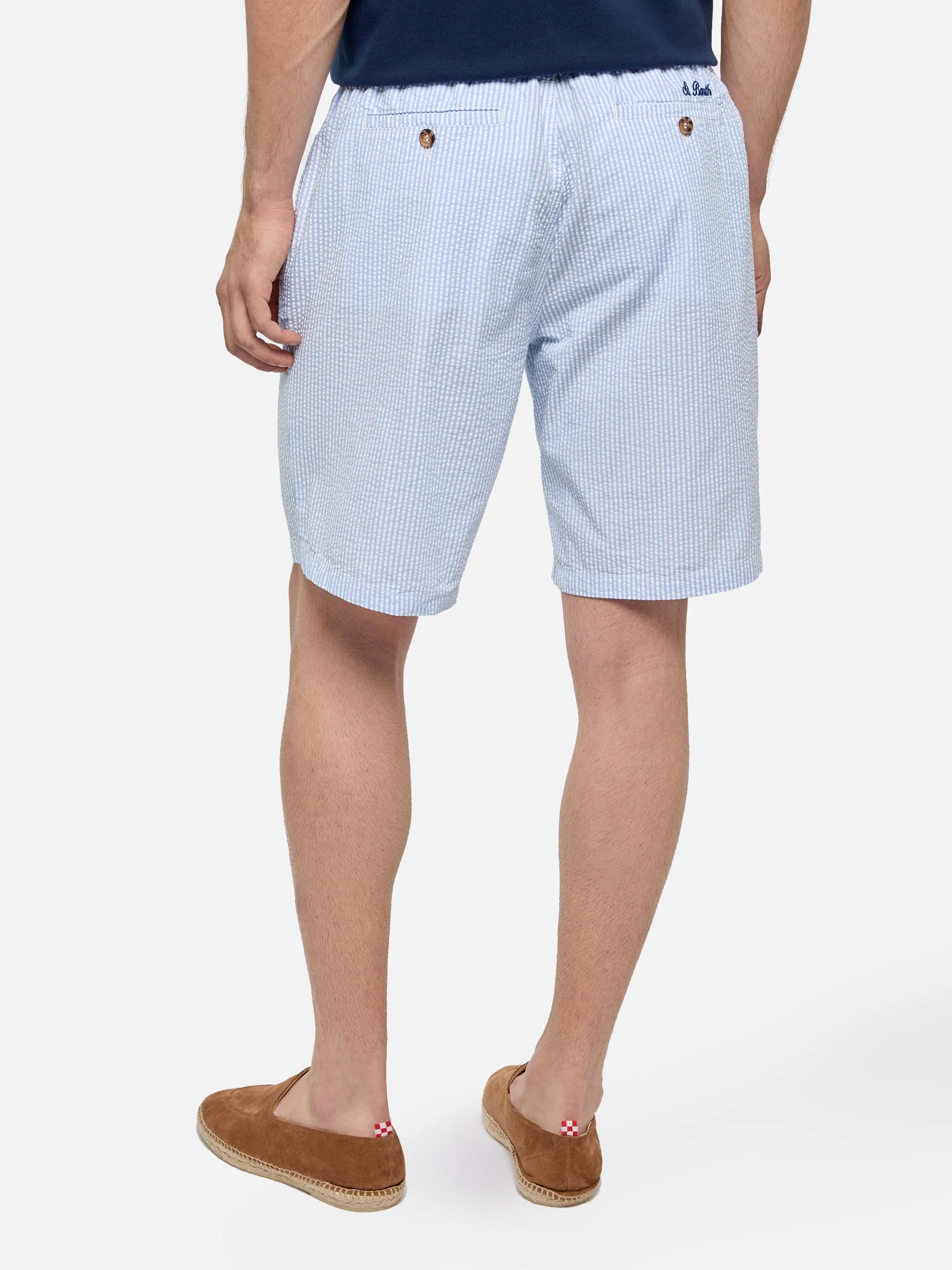 Light blue Ischia bermuda shorts in striped seersucker - Image 3