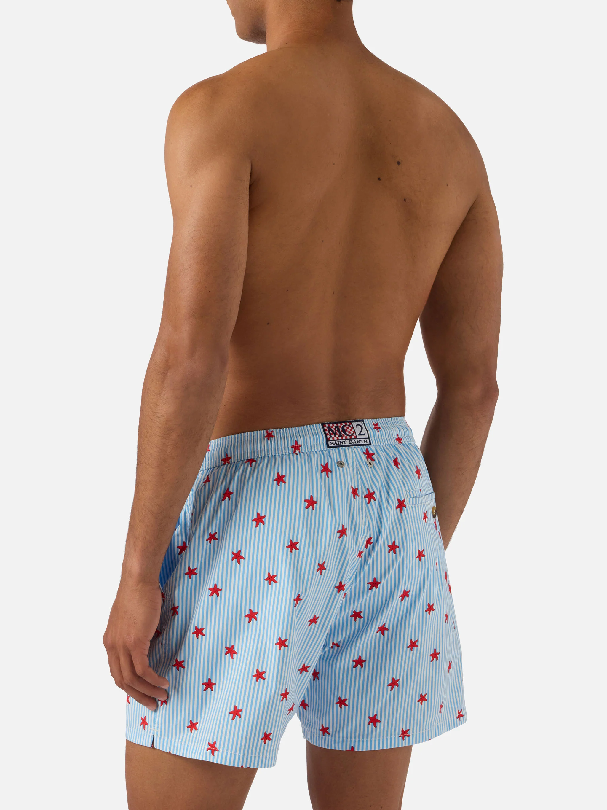 Light blue Lighting Micro Stretch swim shorts with Starfish Stripes all-over print - Image 3