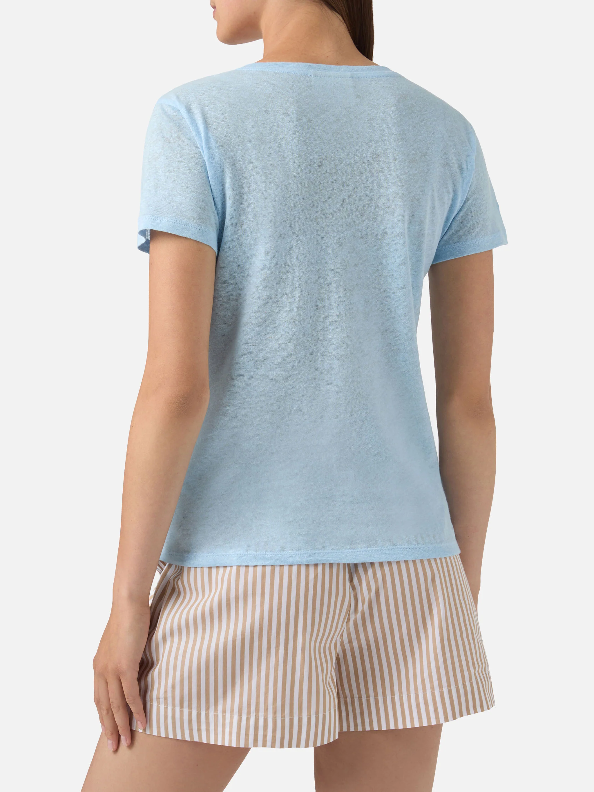 Light blue linen Eloise T-shirt with embroidered logo - Image 3