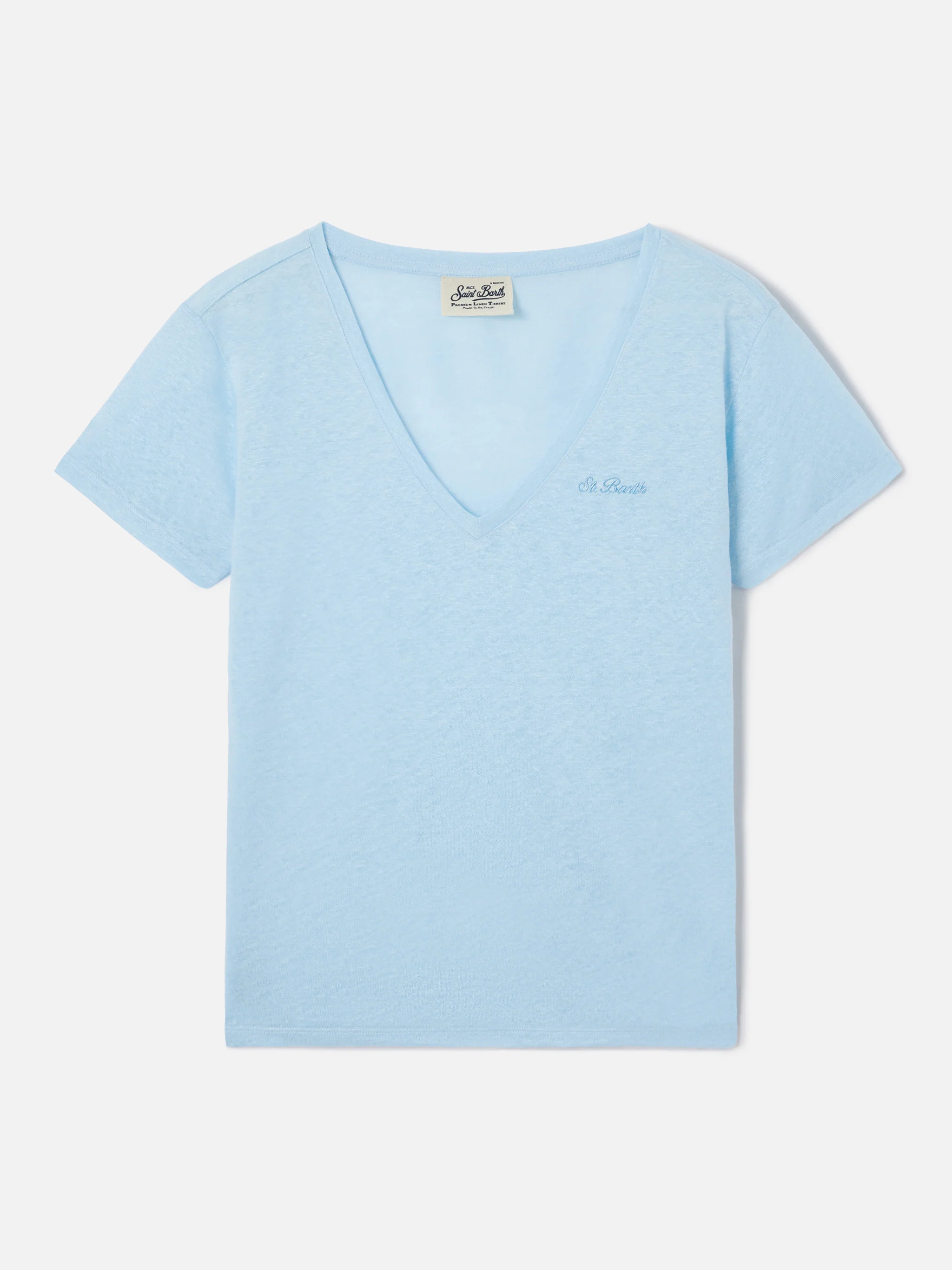 Light blue linen Eloise T-shirt with embroidered logo - Image 4